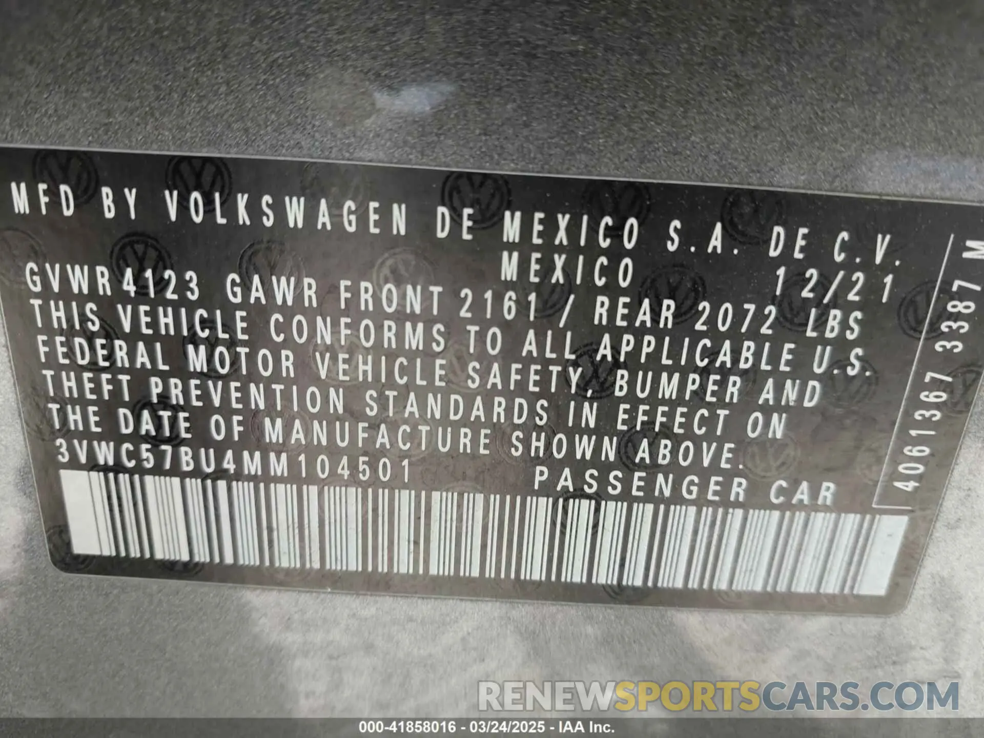 9 Photograph of a damaged car 3VWC57BU4MM104501 VOLKSWAGEN JETTA 2021