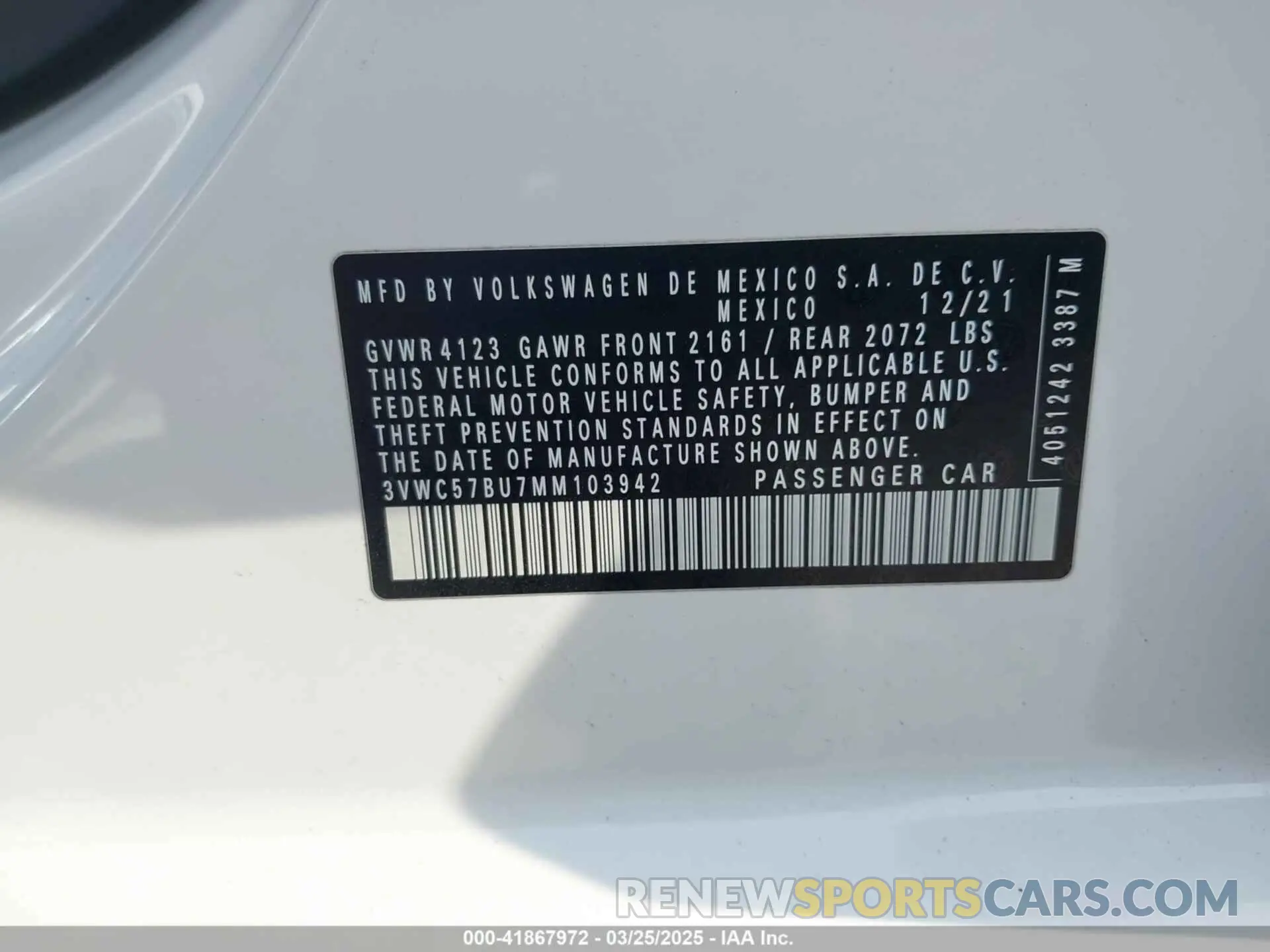 9 Photograph of a damaged car 3VWC57BU7MM103942 VOLKSWAGEN JETTA 2021