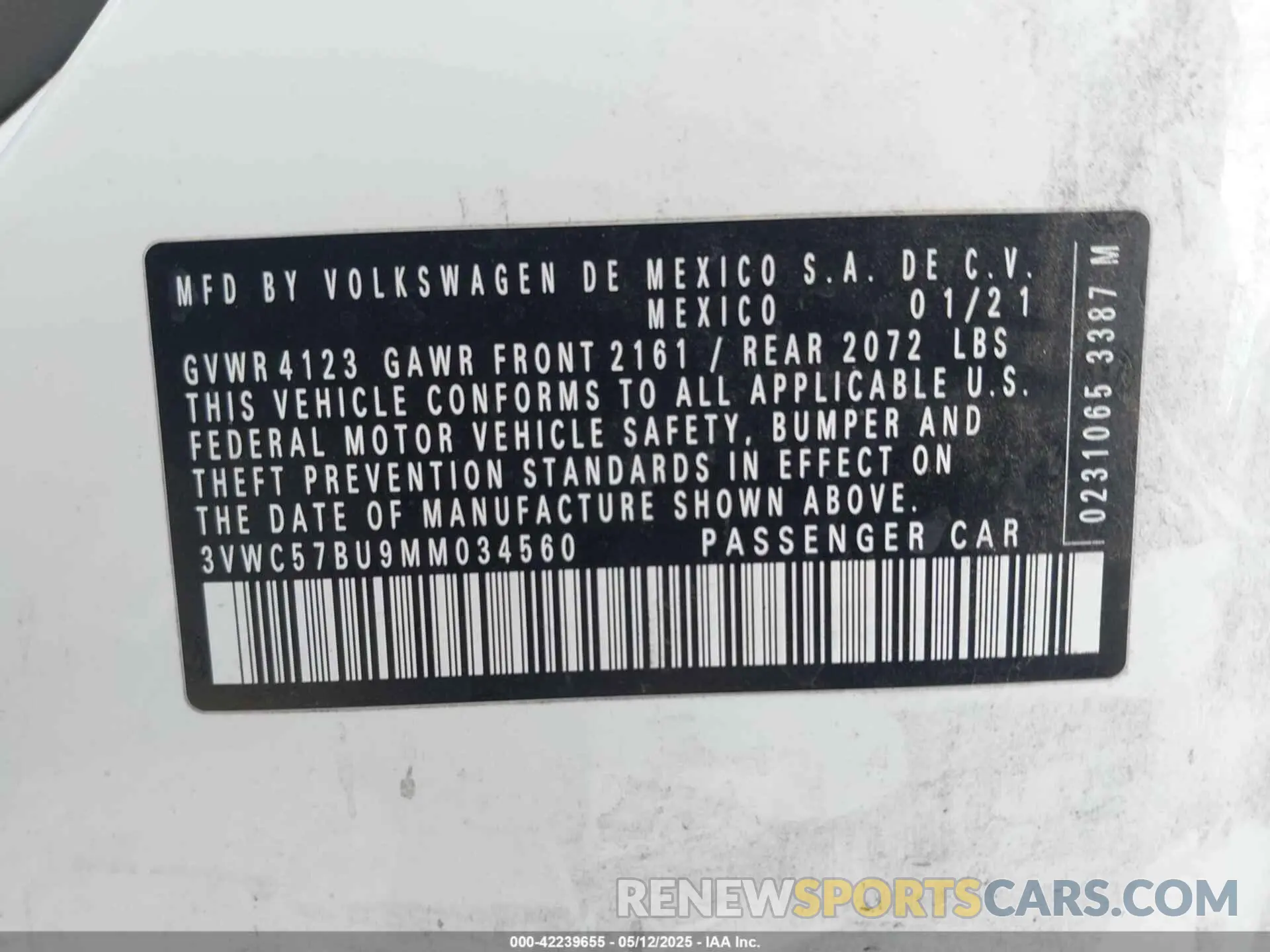 9 Photograph of a damaged car 3VWC57BU9MM034560 VOLKSWAGEN JETTA 2021