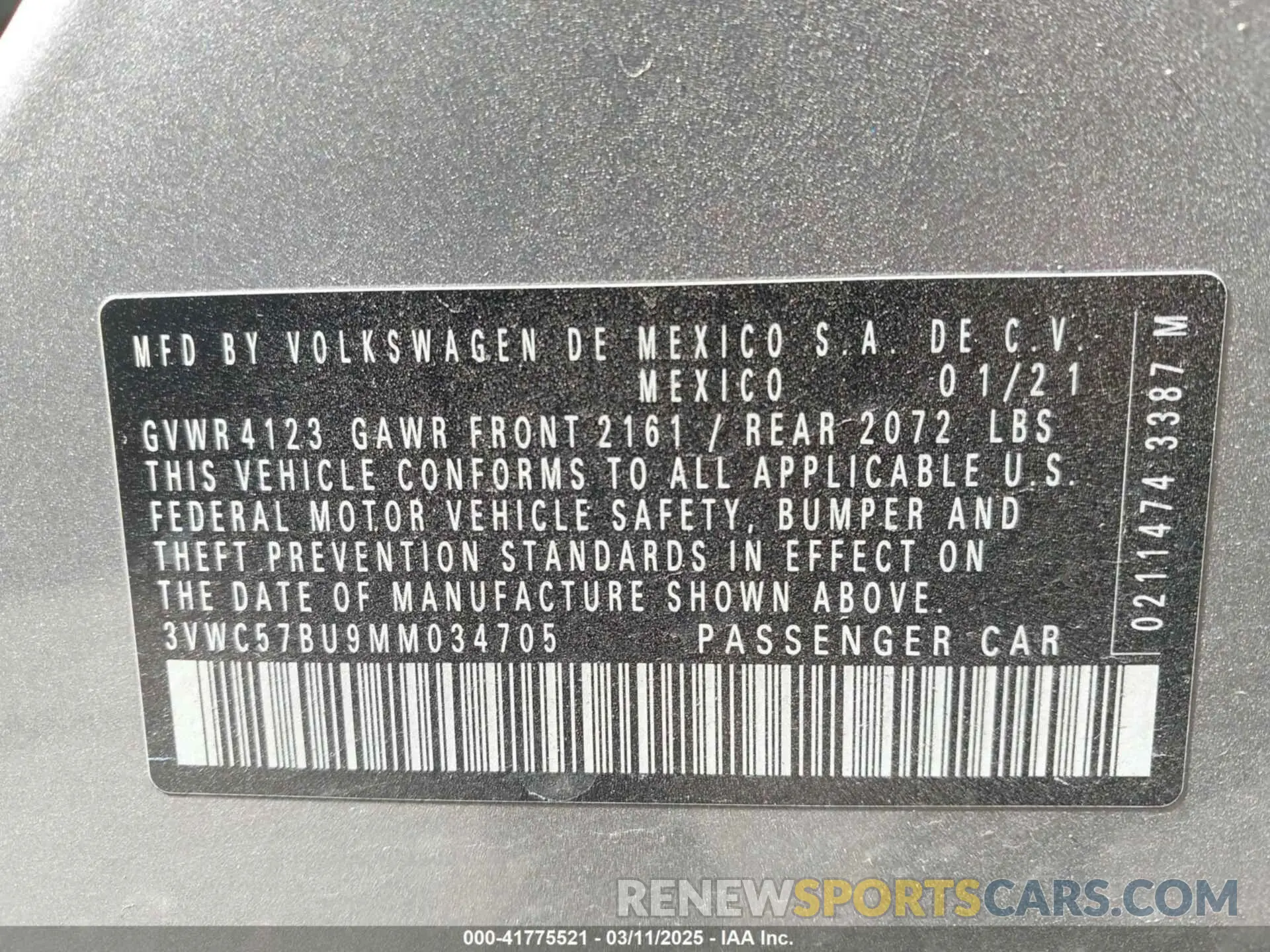 9 Photograph of a damaged car 3VWC57BU9MM034705 VOLKSWAGEN JETTA 2021