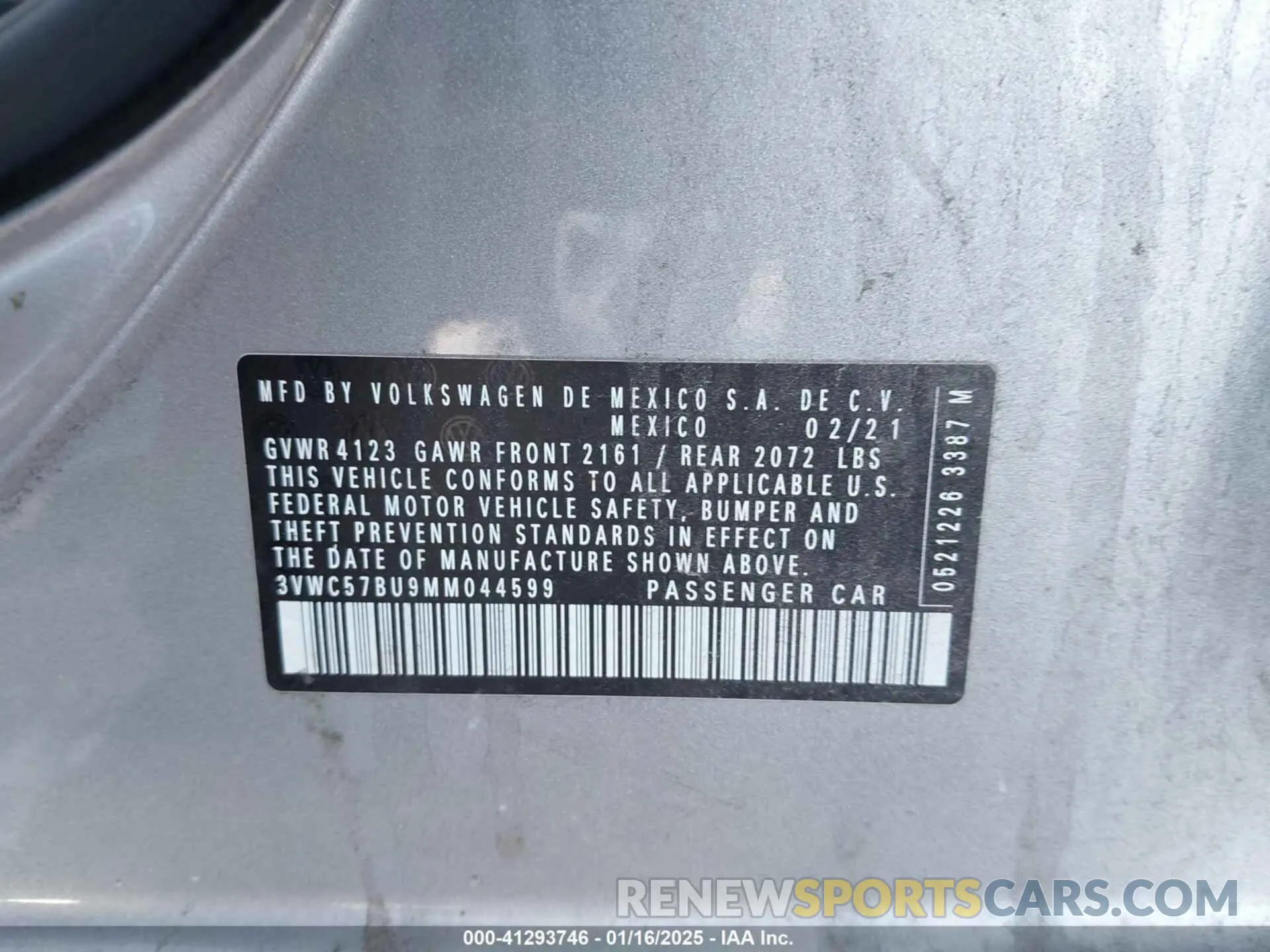 9 Photograph of a damaged car 3VWC57BU9MM044599 VOLKSWAGEN JETTA 2021