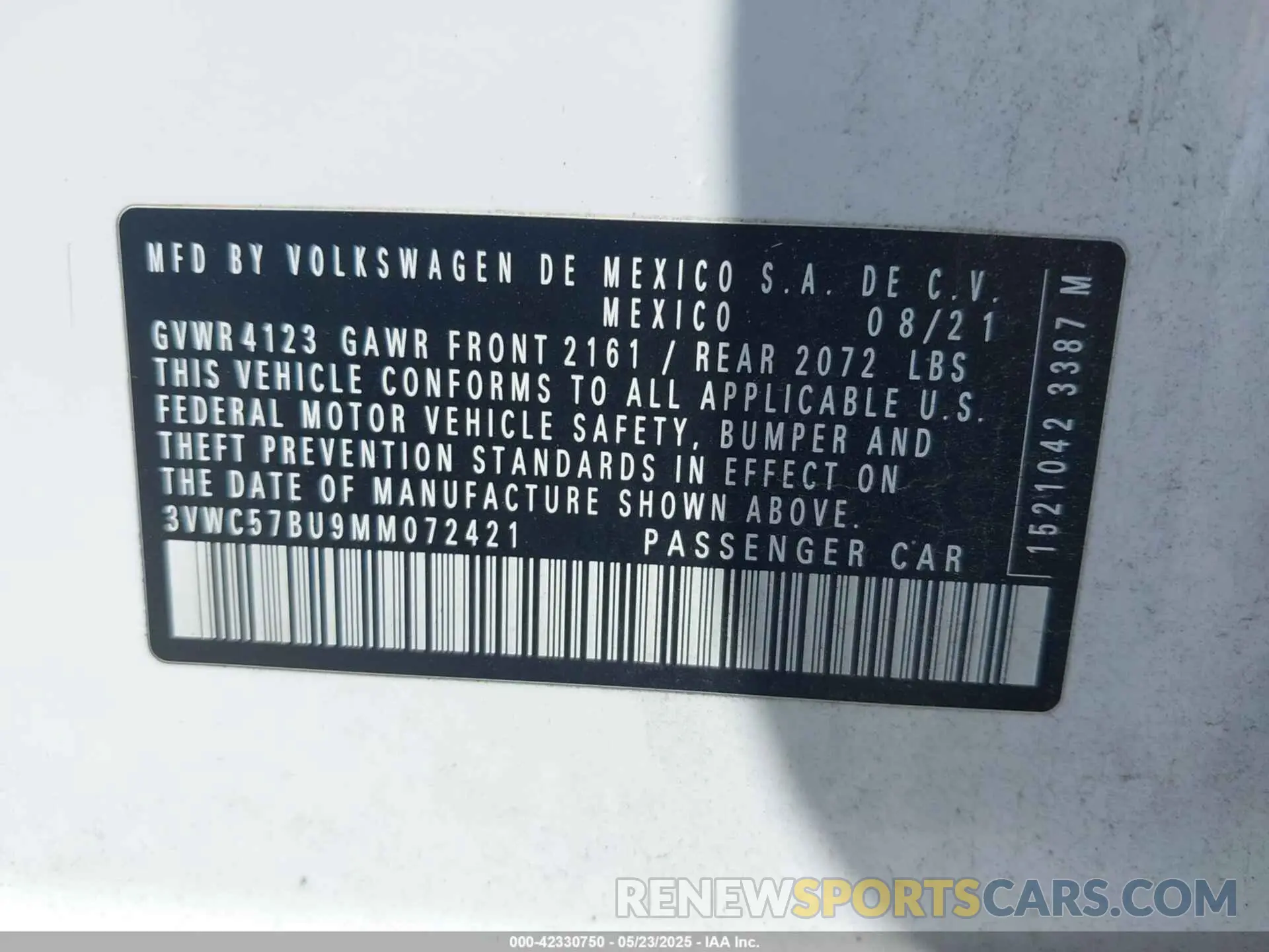 9 Photograph of a damaged car 3VWC57BU9MM072421 VOLKSWAGEN JETTA 2021