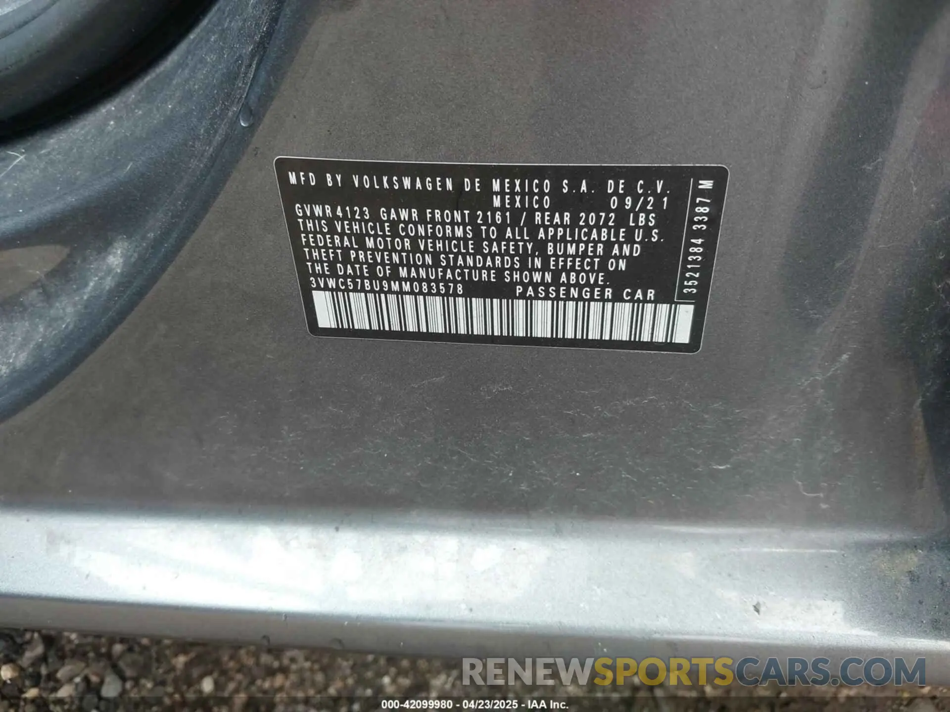 9 Photograph of a damaged car 3VWC57BU9MM083578 VOLKSWAGEN JETTA 2021