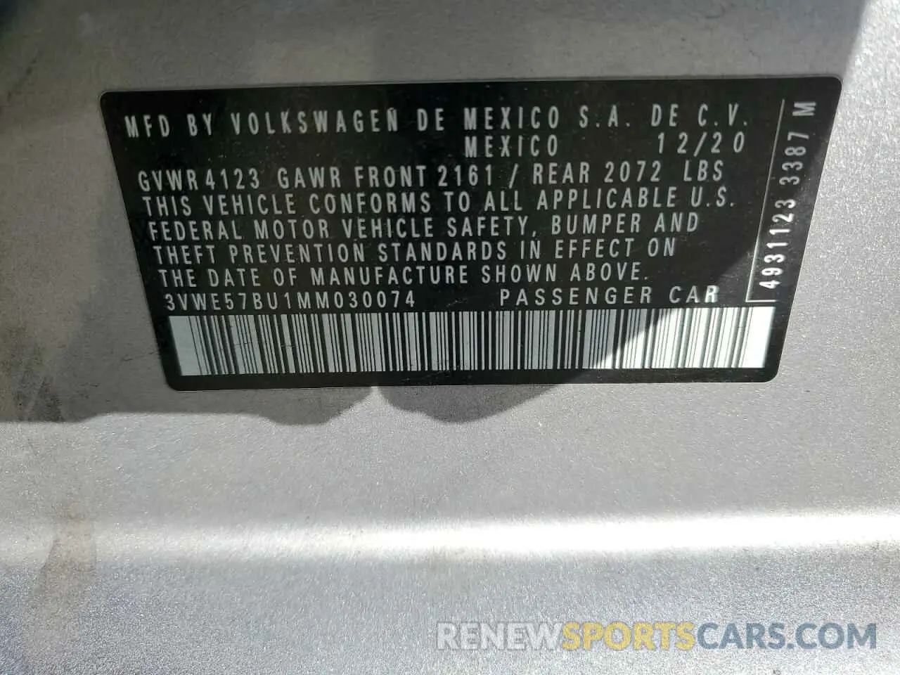 12 Photograph of a damaged car 3VWE57BU1MM030074 VOLKSWAGEN JETTA 2021
