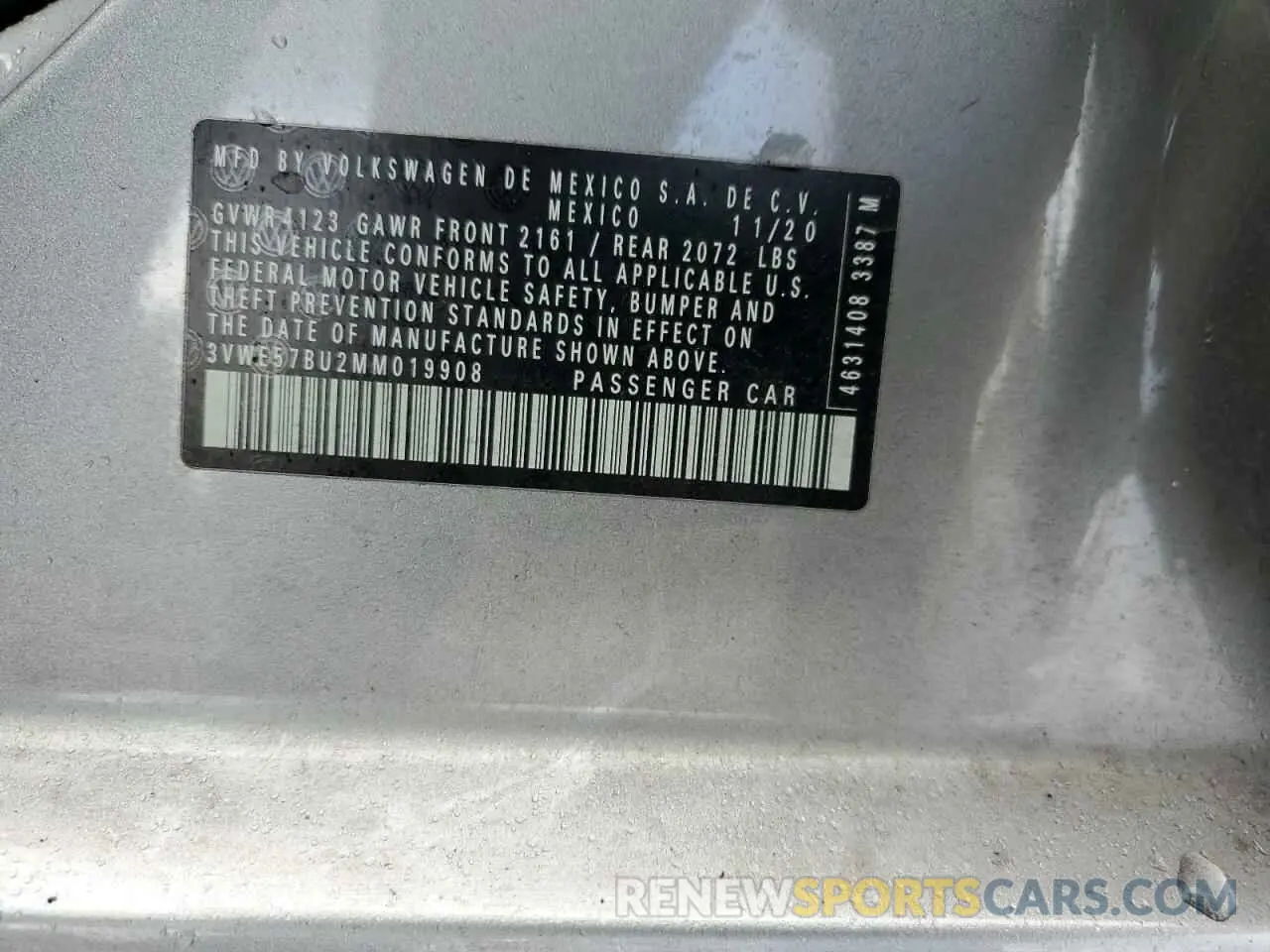 12 Photograph of a damaged car 3VWE57BU2MM019908 VOLKSWAGEN JETTA 2021