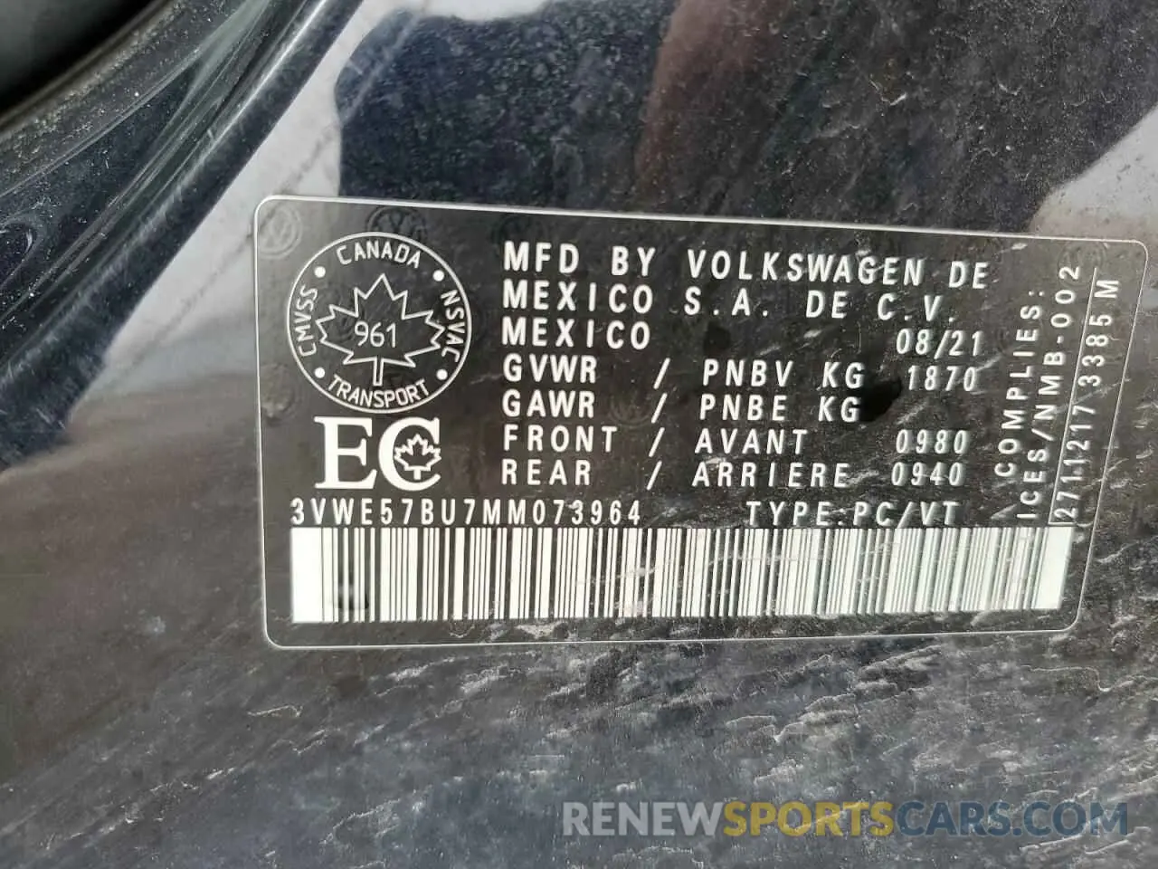 12 Photograph of a damaged car 3VWE57BU7MM073964 VOLKSWAGEN JETTA 2021