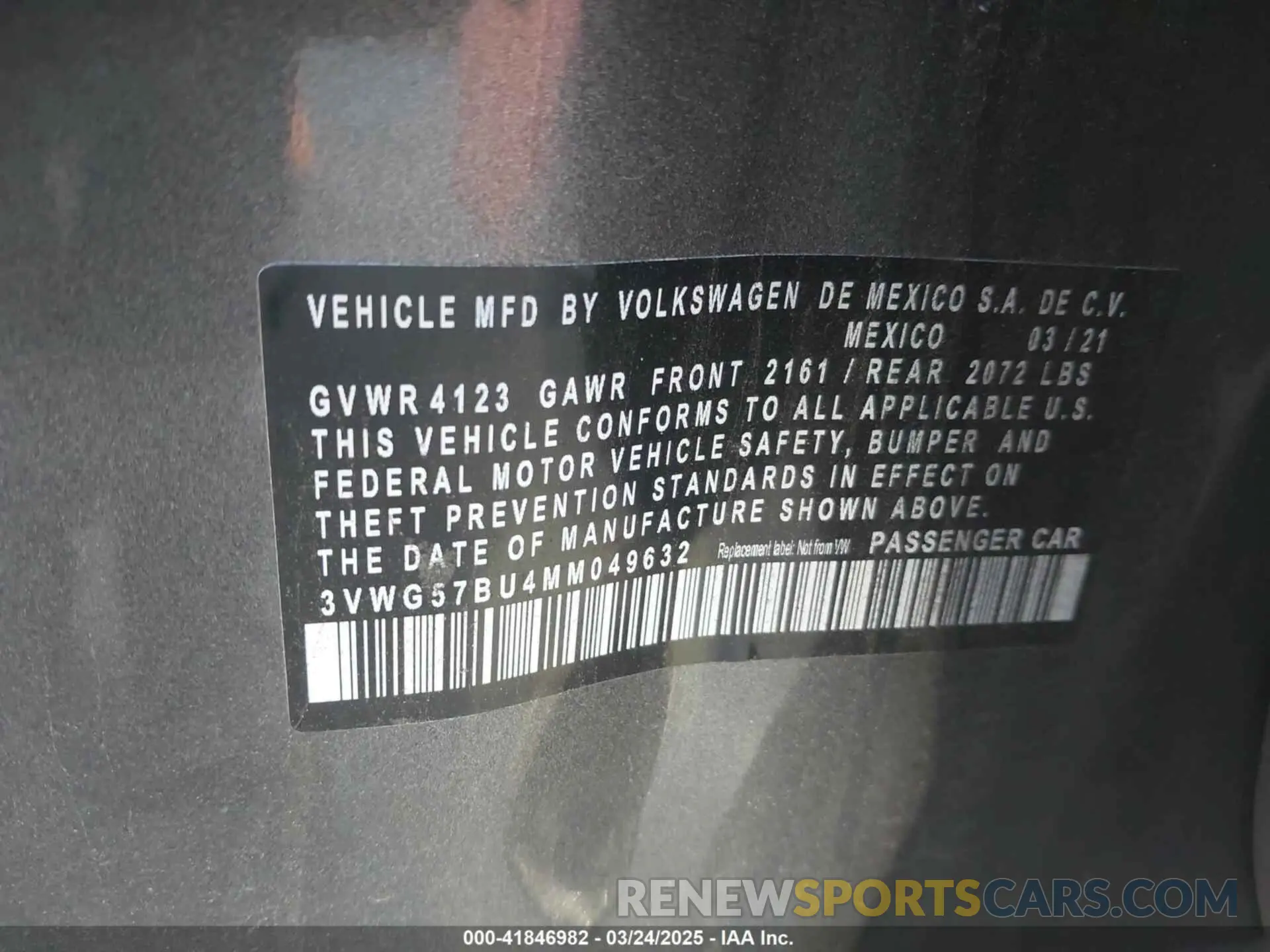 9 Photograph of a damaged car 3VWG57BU4MM049632 VOLKSWAGEN JETTA 2021
