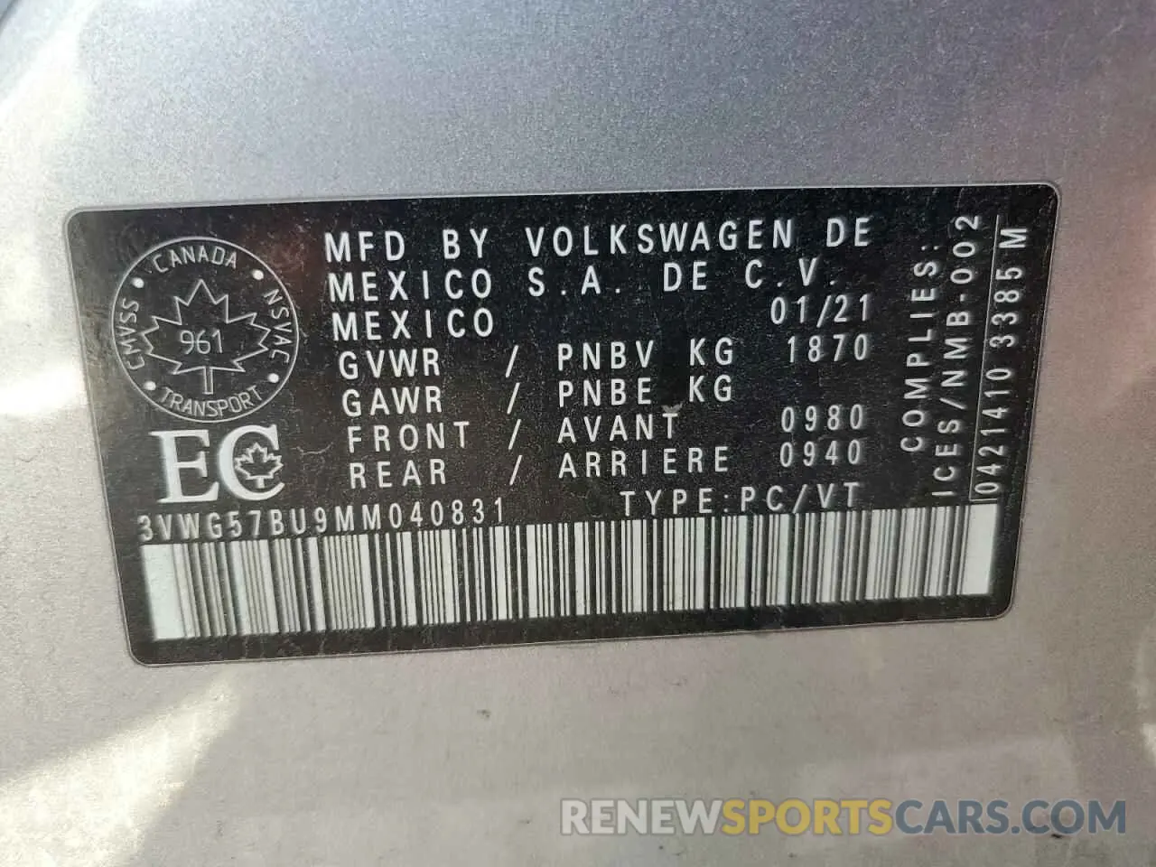 12 Photograph of a damaged car 3VWG57BU9MM040831 VOLKSWAGEN JETTA 2021