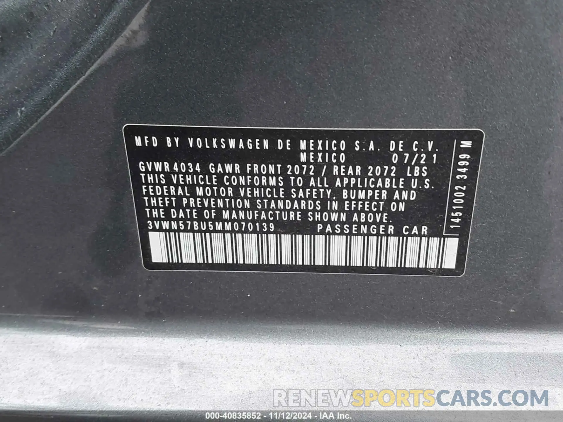 9 Photograph of a damaged car 3VWN57BU5MM070139 VOLKSWAGEN JETTA 2021