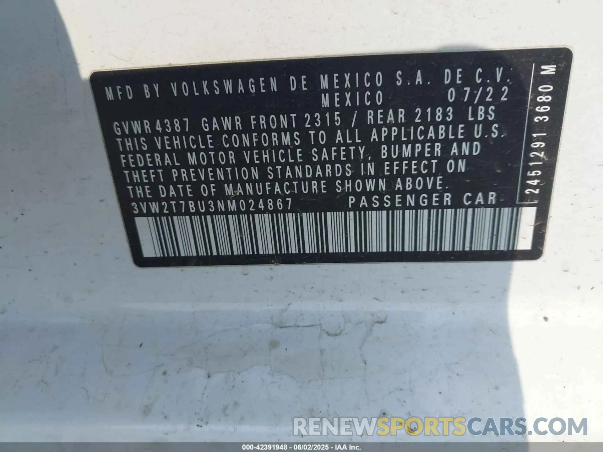 9 Photograph of a damaged car 3VW2T7BU3NM024867 VOLKSWAGEN JETTA 2022