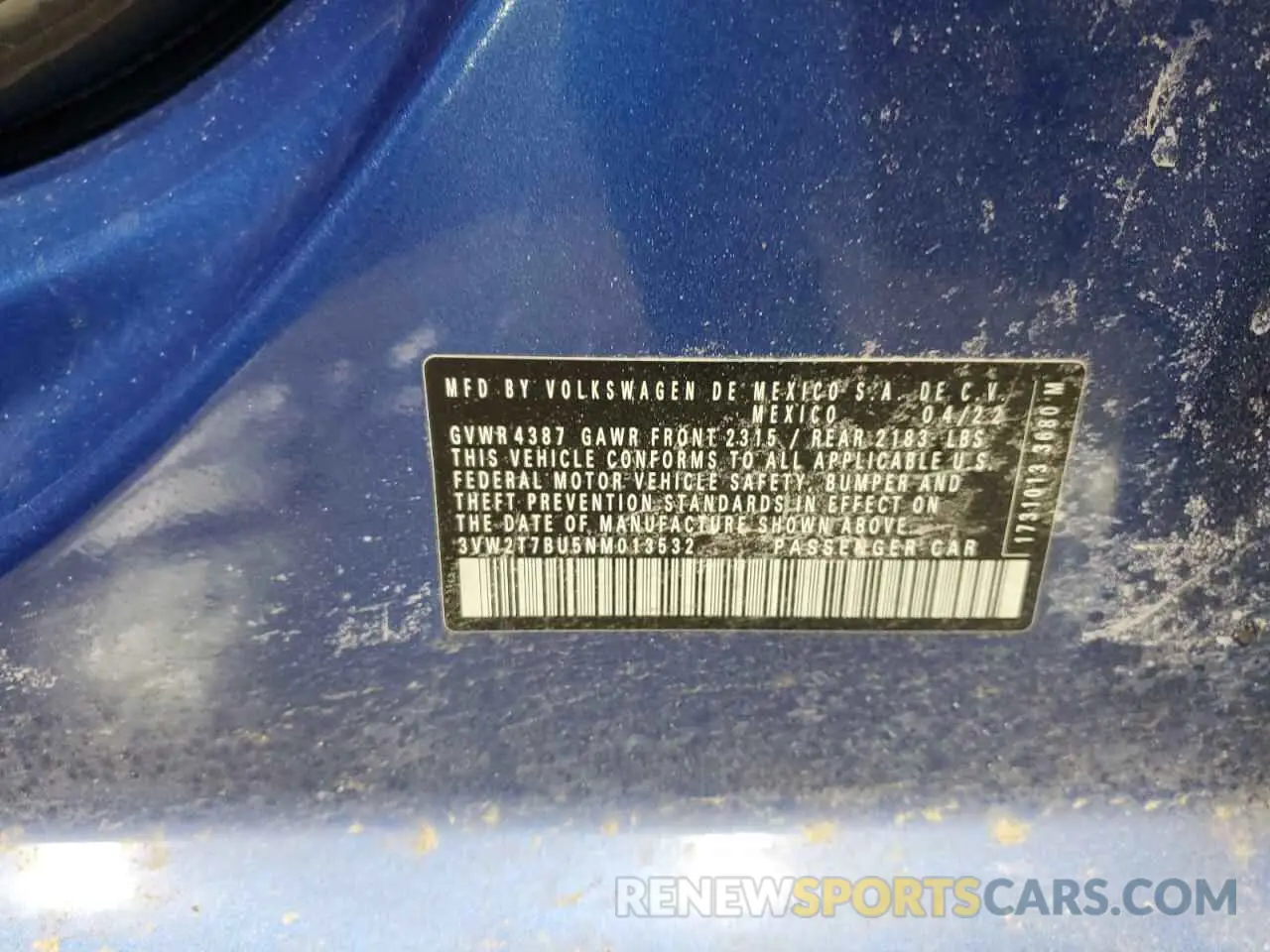 12 Photograph of a damaged car 3VW2T7BU5NM013532 VOLKSWAGEN JETTA 2022