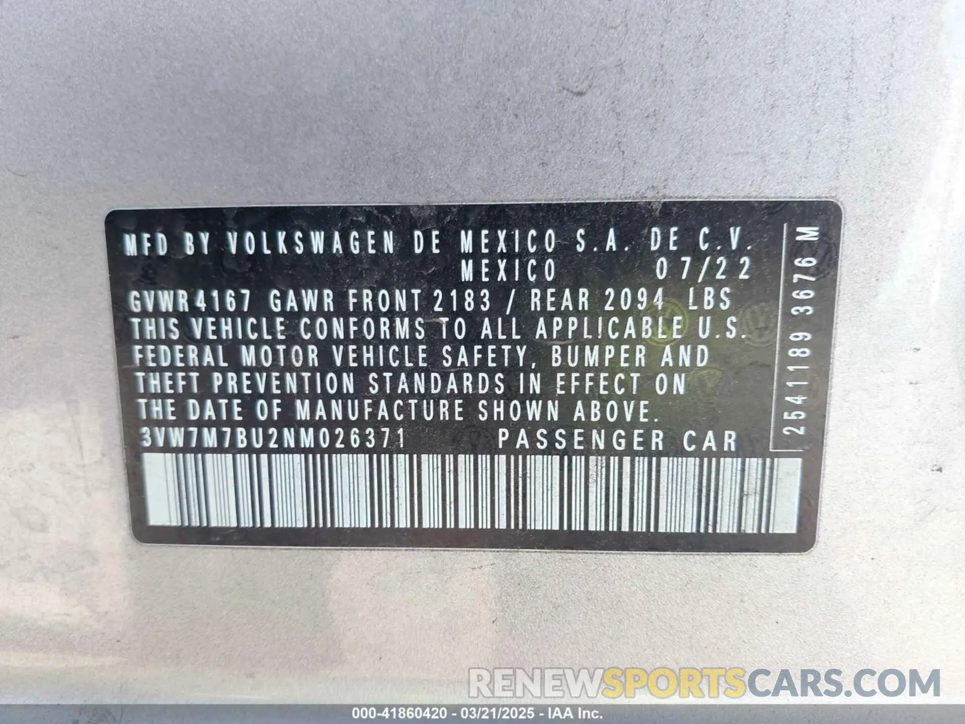 9 Photograph of a damaged car 3VW7M7BU2NM026371 VOLKSWAGEN JETTA 2022
