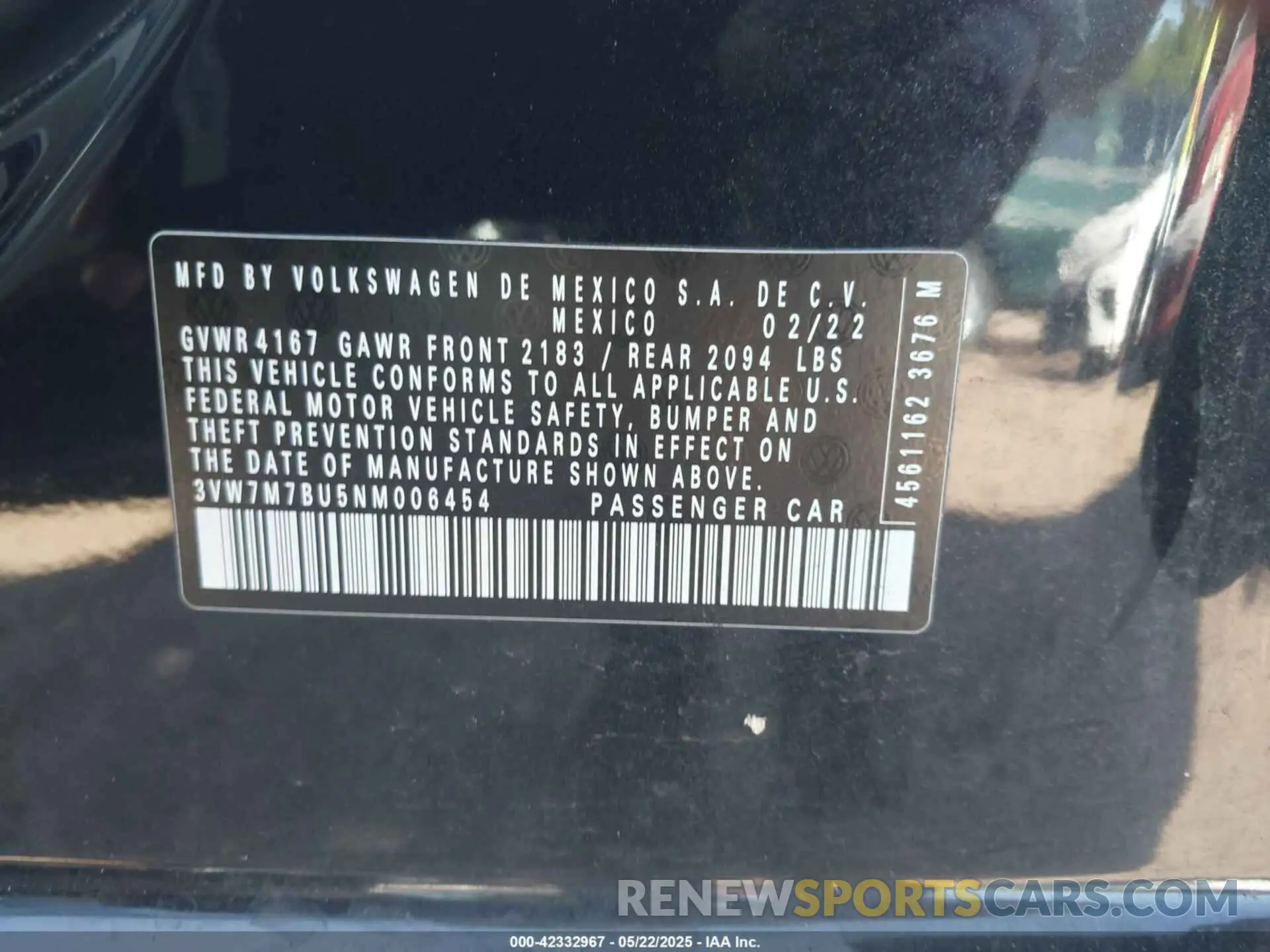9 Photograph of a damaged car 3VW7M7BU5NM006454 VOLKSWAGEN JETTA 2022