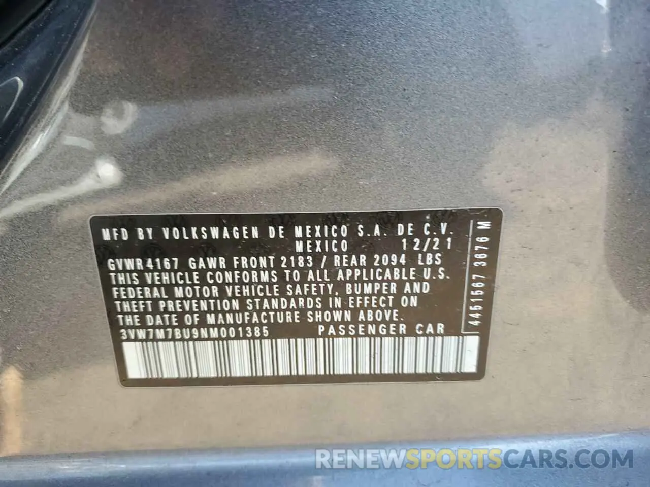 12 Photograph of a damaged car 3VW7M7BU9NM001385 VOLKSWAGEN JETTA 2022