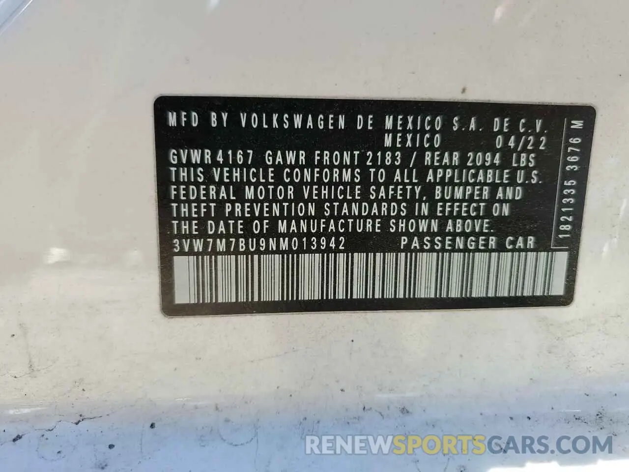 13 Photograph of a damaged car 3VW7M7BU9NM013942 VOLKSWAGEN JETTA 2022