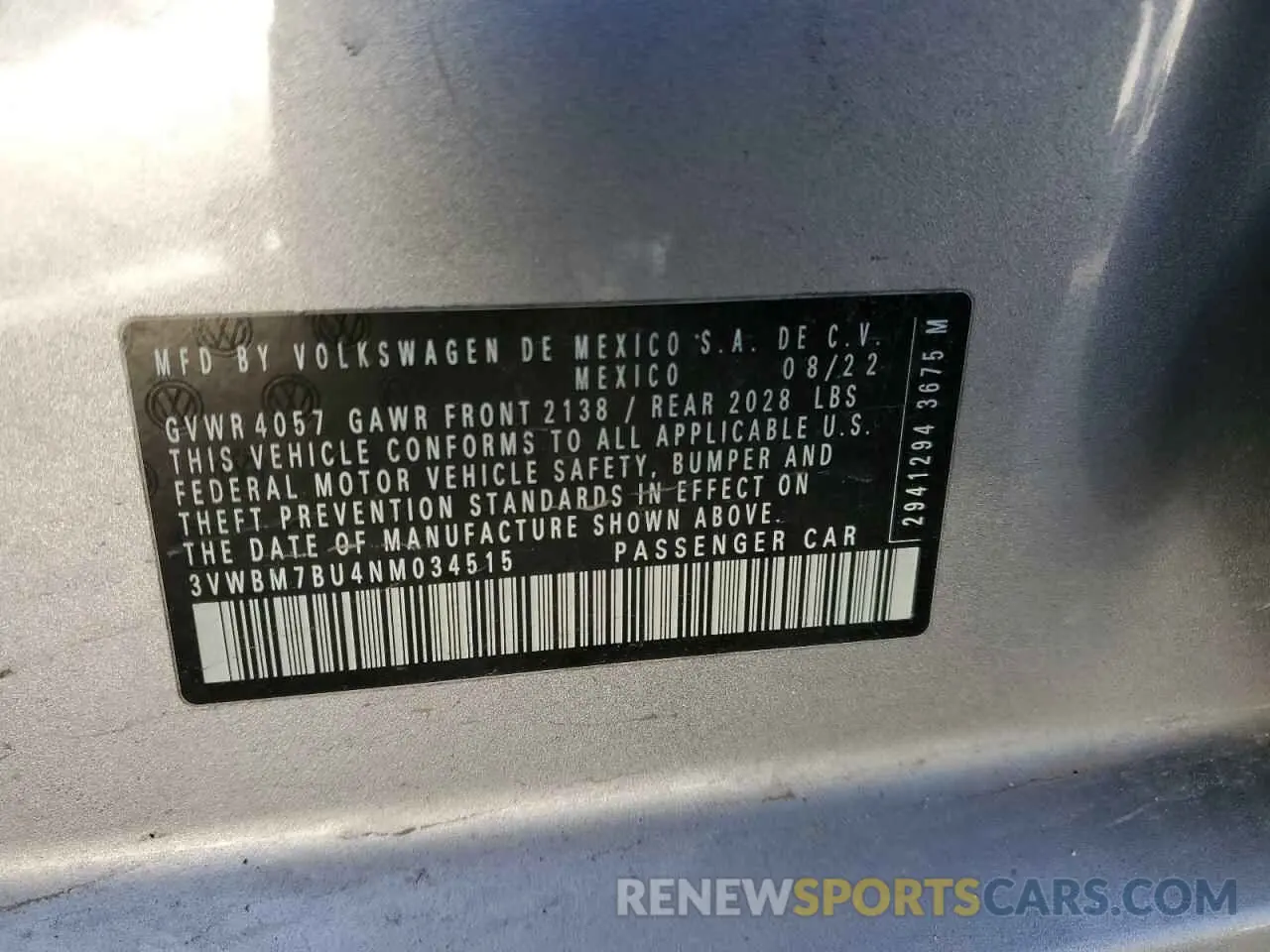 12 Photograph of a damaged car 3VWBM7BU4NM034515 VOLKSWAGEN JETTA 2022