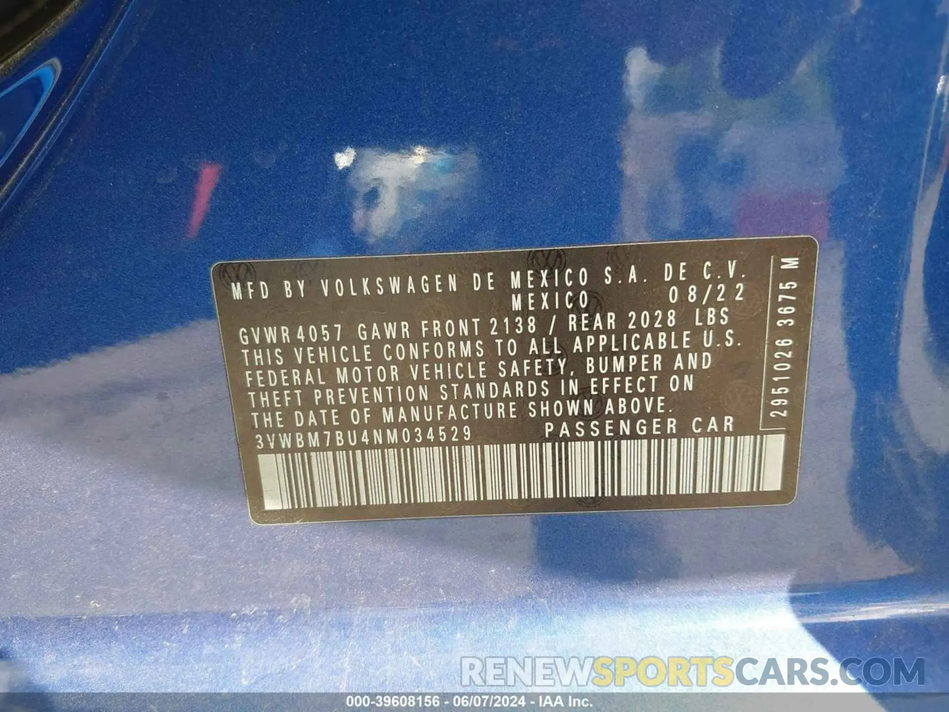 9 Photograph of a damaged car 3VWBM7BU4NM034529 VOLKSWAGEN JETTA 2022
