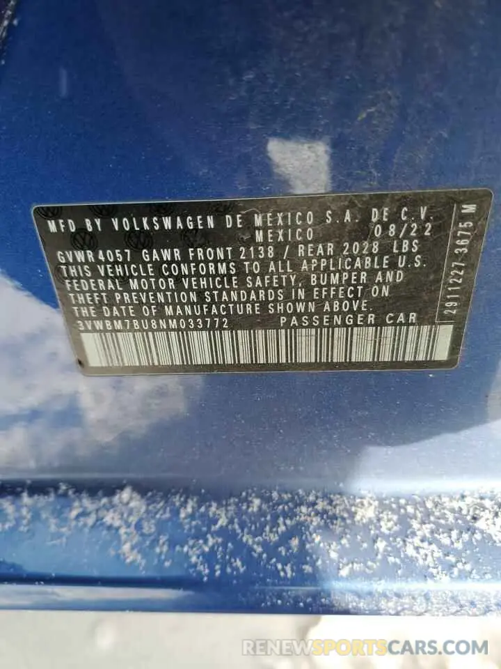14 Photograph of a damaged car 3VWBM7BU8NM033772 VOLKSWAGEN JETTA 2022
