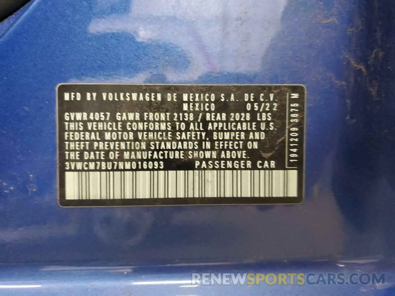 12 Photograph of a damaged car 3VWCM7BU7NM016093 VOLKSWAGEN JETTA 2022