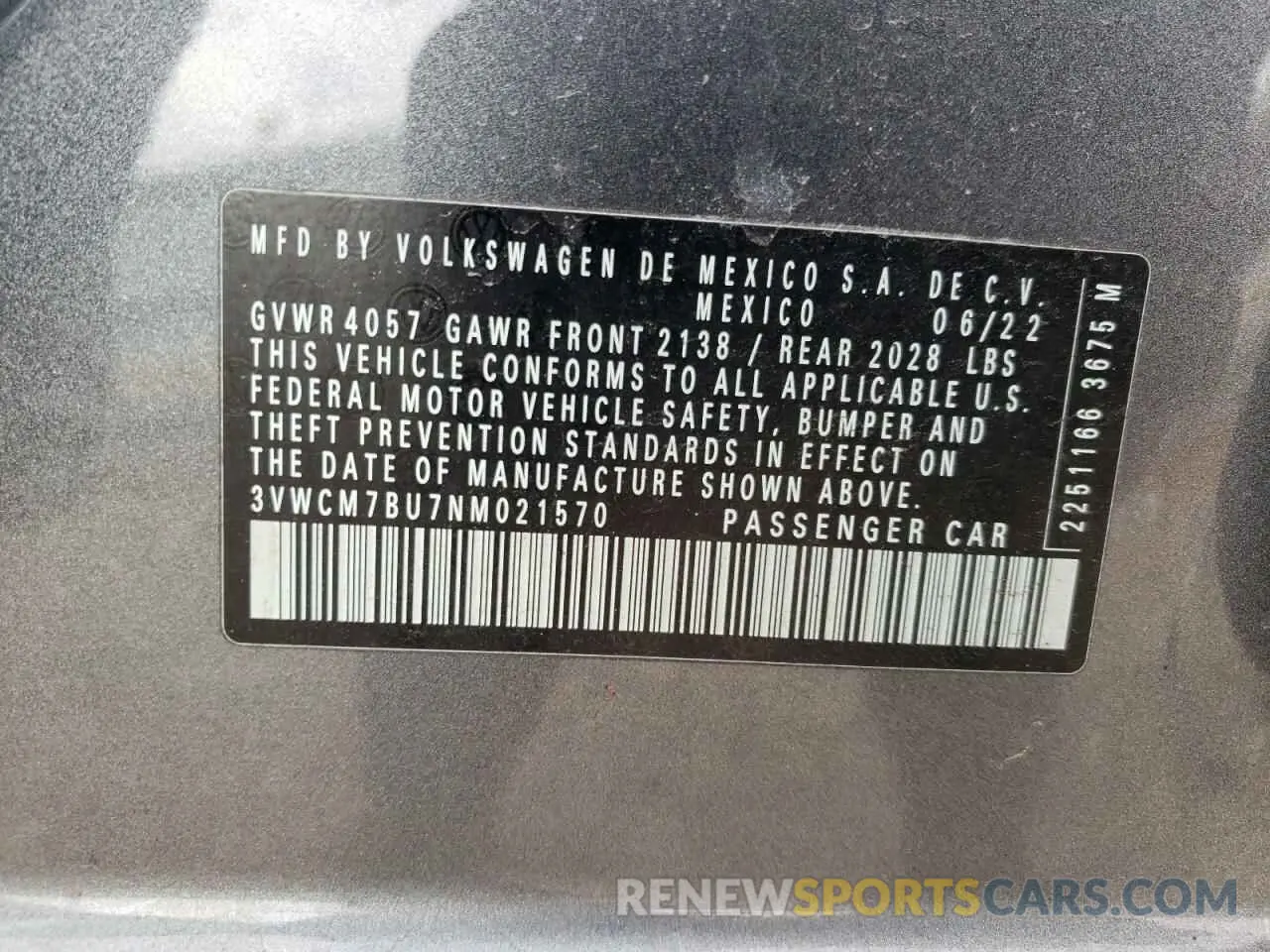 12 Photograph of a damaged car 3VWCM7BU7NM021570 VOLKSWAGEN JETTA 2022