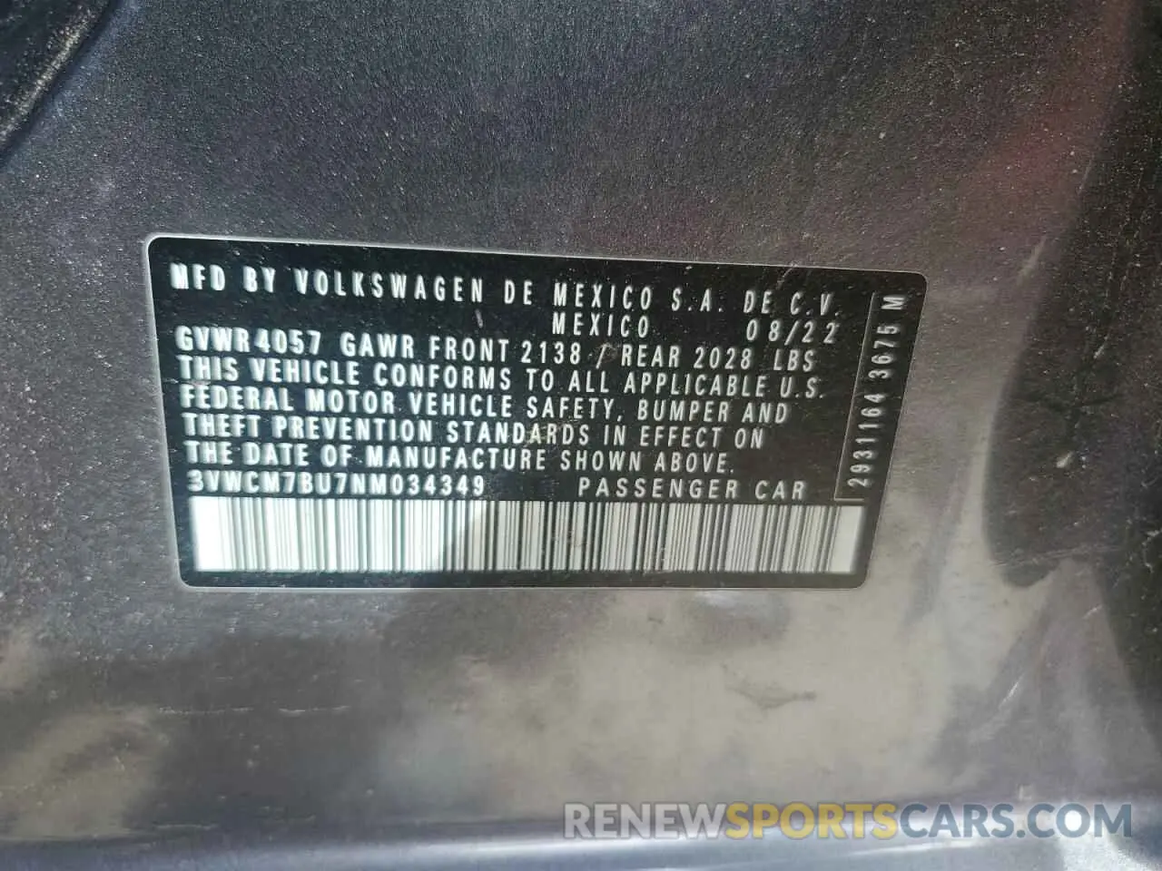 13 Photograph of a damaged car 3VWCM7BU7NM034349 VOLKSWAGEN JETTA 2022