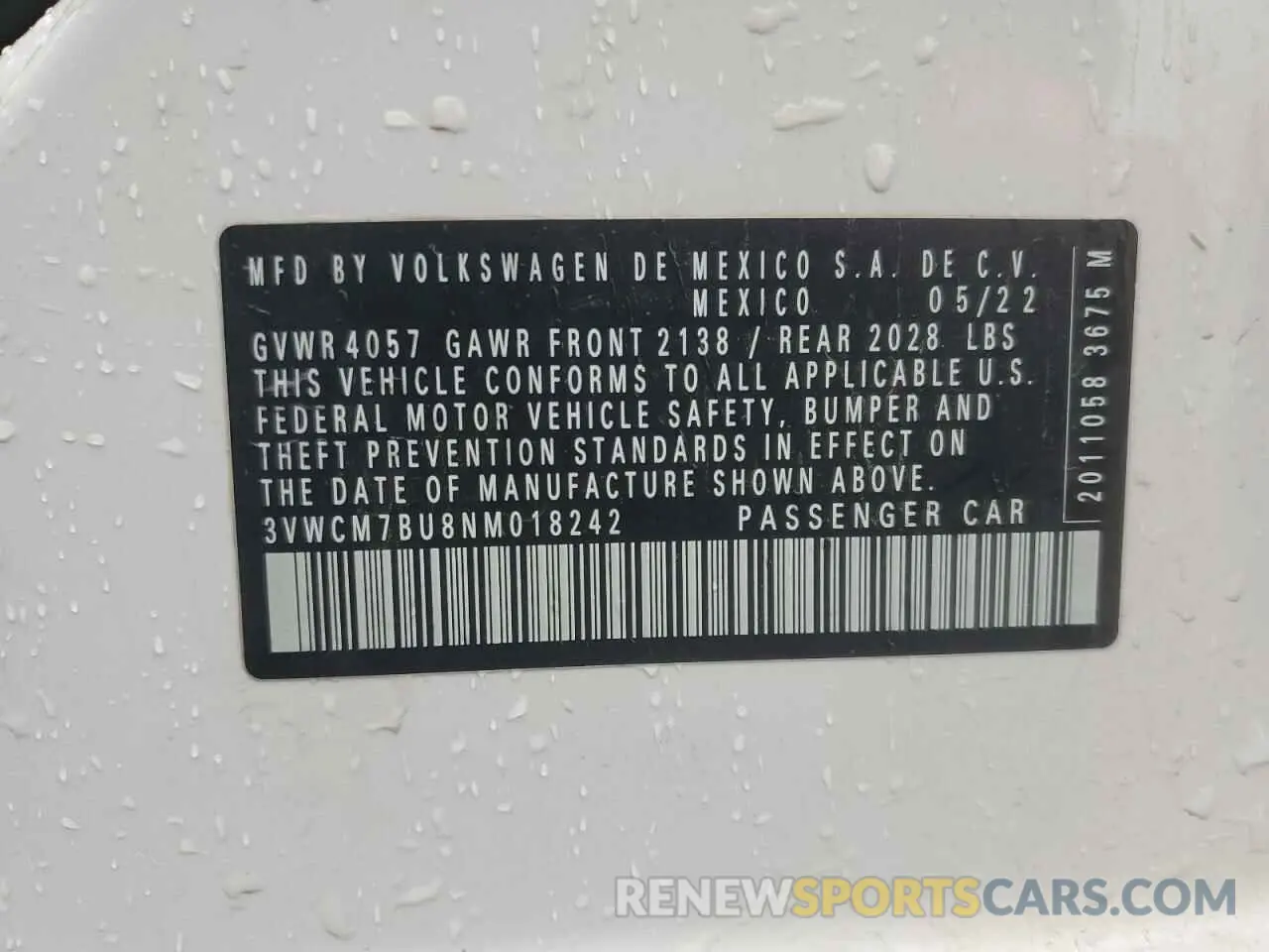 12 Photograph of a damaged car 3VWCM7BU8NM018242 VOLKSWAGEN JETTA 2022