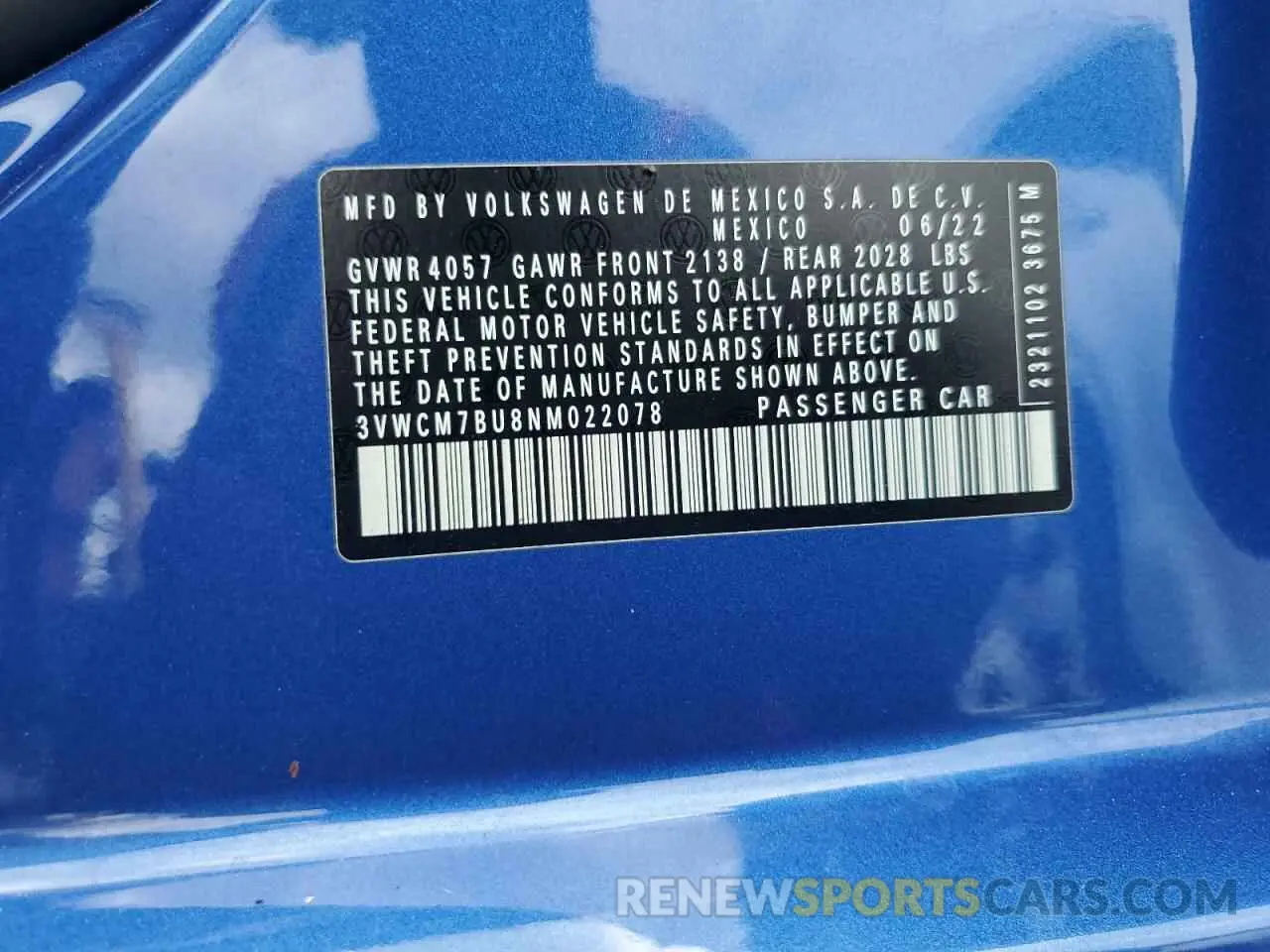 12 Photograph of a damaged car 3VWCM7BU8NM022078 VOLKSWAGEN JETTA 2022
