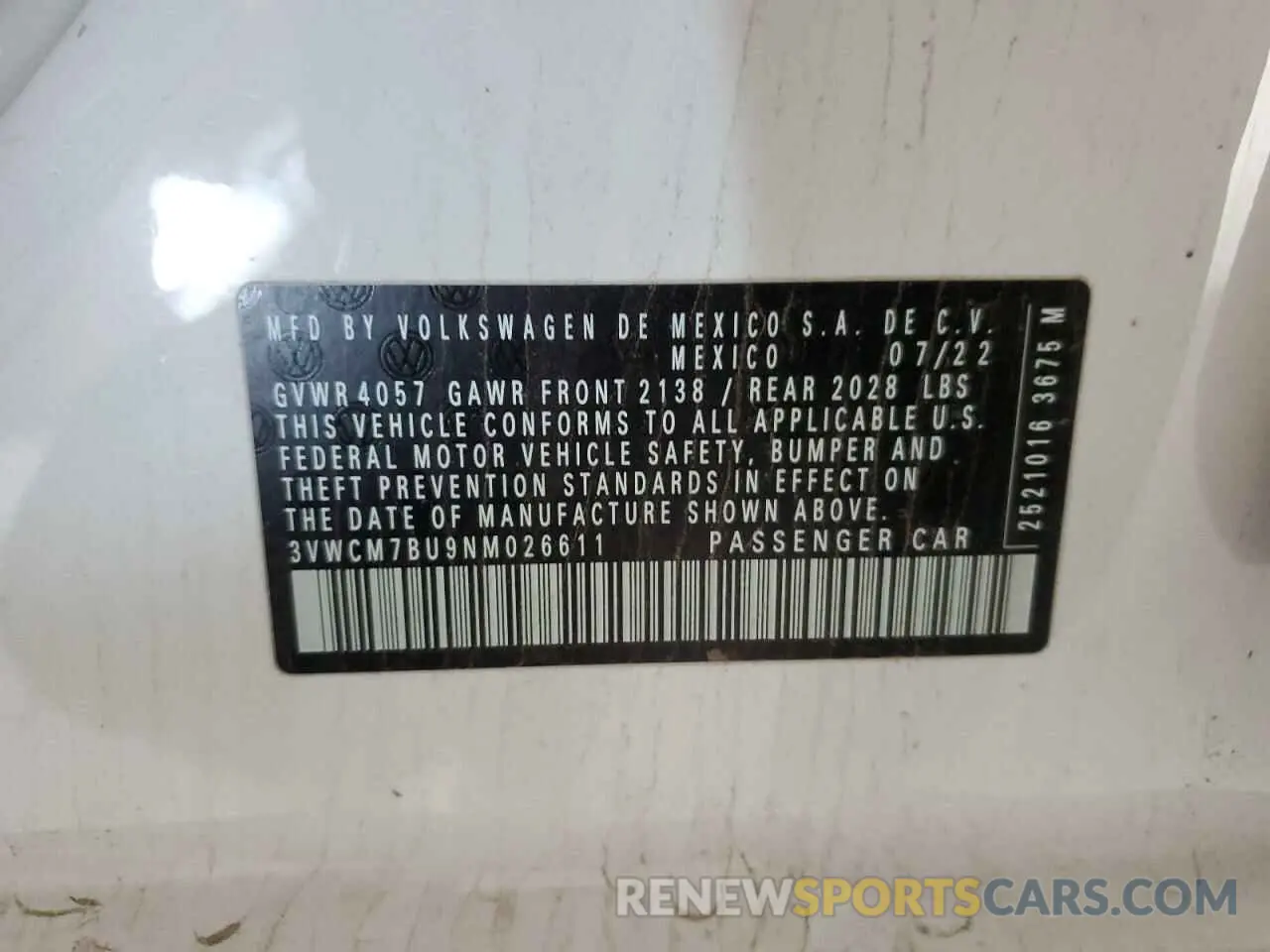 12 Photograph of a damaged car 3VWCM7BU9NM026611 VOLKSWAGEN JETTA 2022