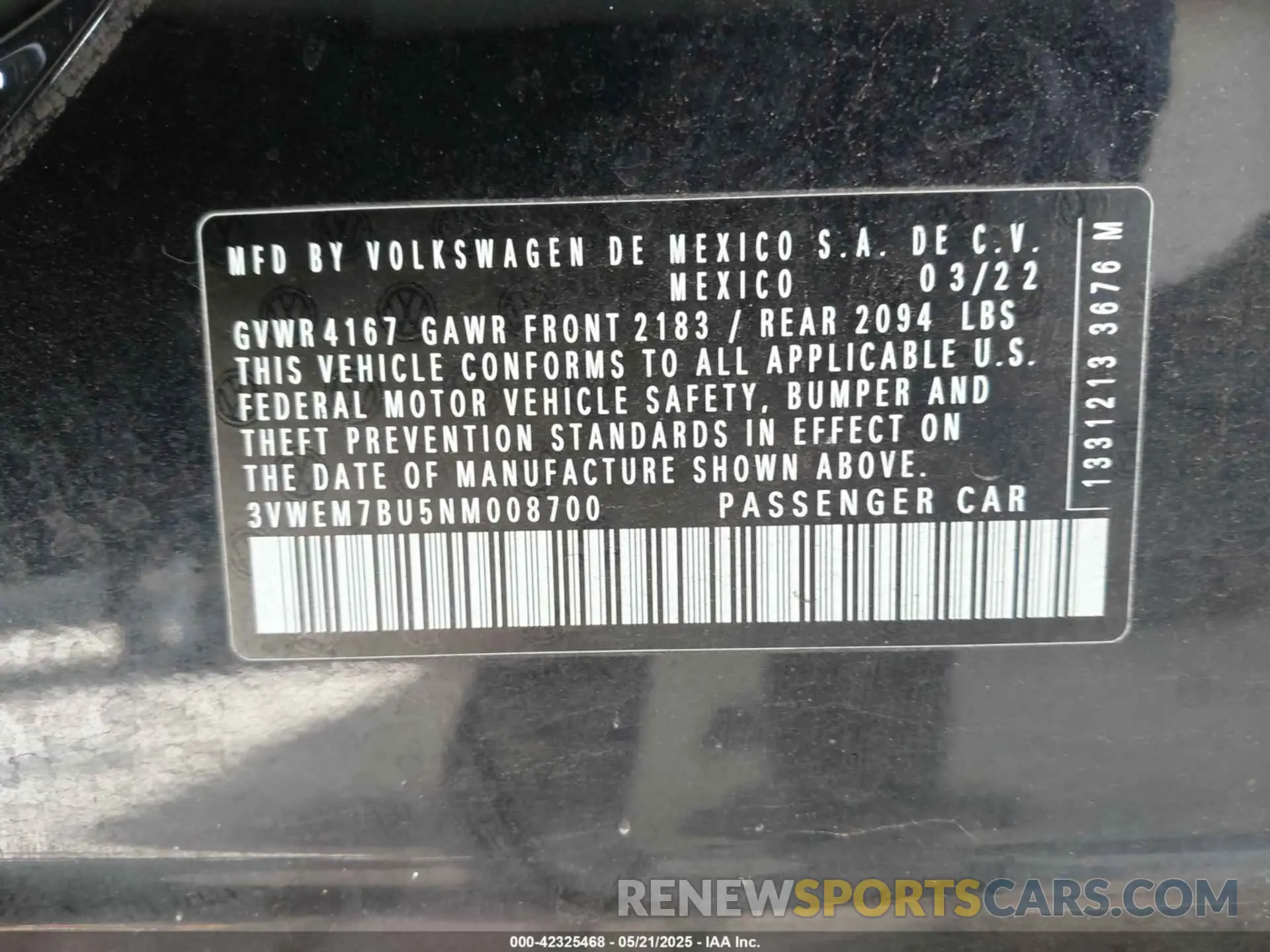 9 Photograph of a damaged car 3VWEM7BU5NM008700 VOLKSWAGEN JETTA 2022