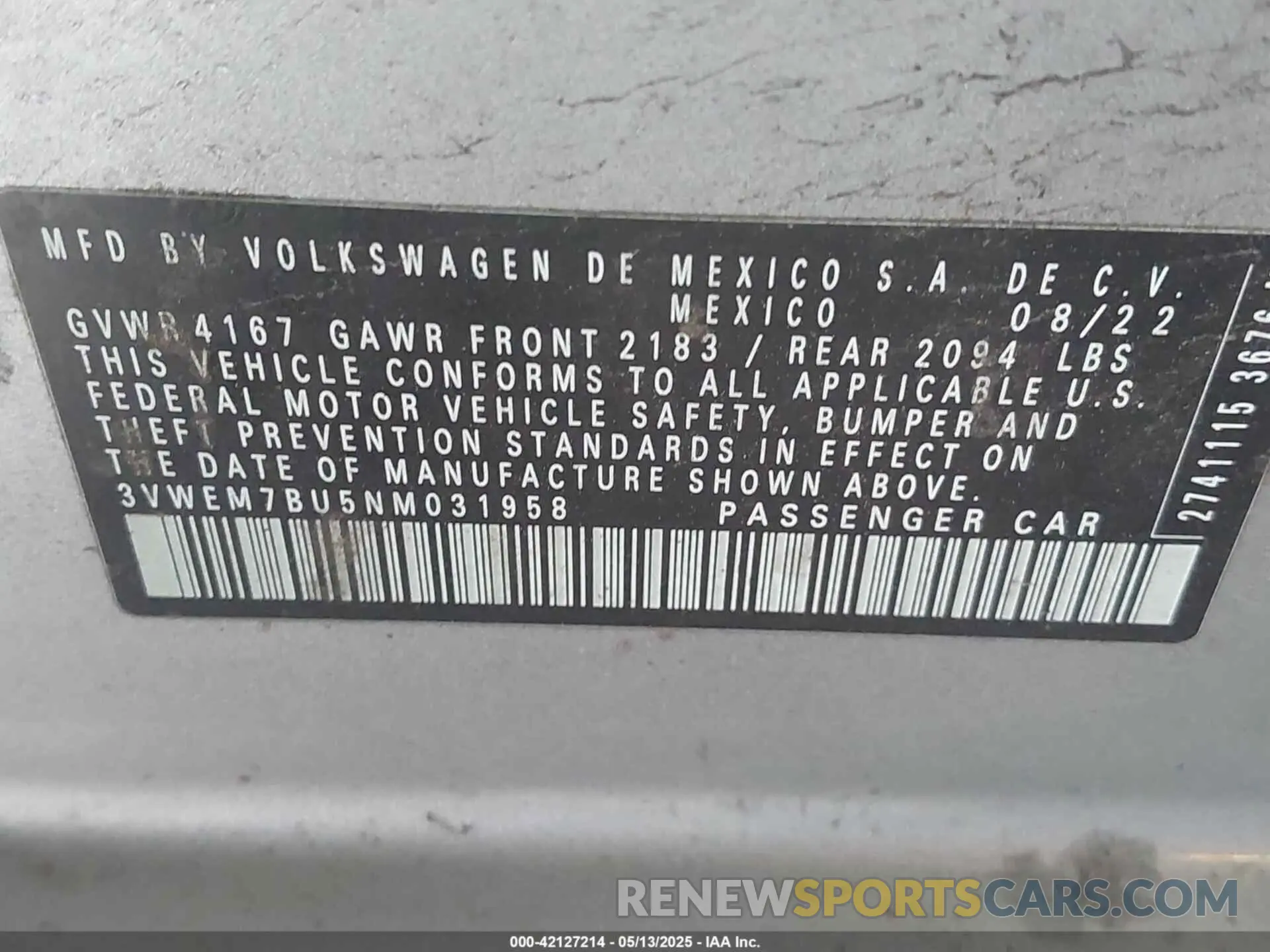 9 Photograph of a damaged car 3VWEM7BU5NM031958 VOLKSWAGEN JETTA 2022