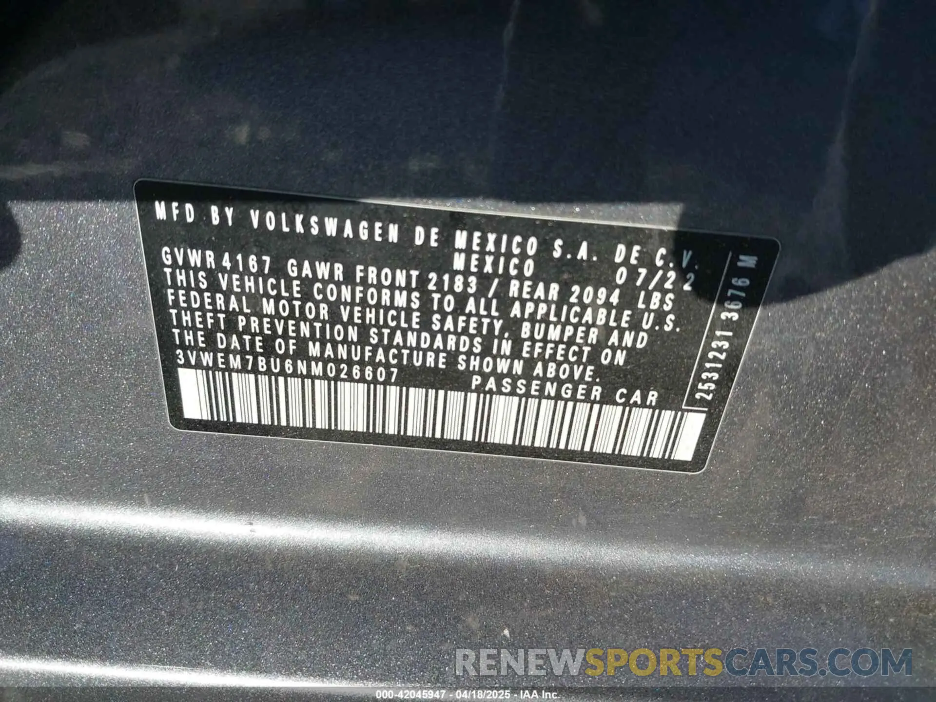 9 Photograph of a damaged car 3VWEM7BU6NM026607 VOLKSWAGEN JETTA 2022
