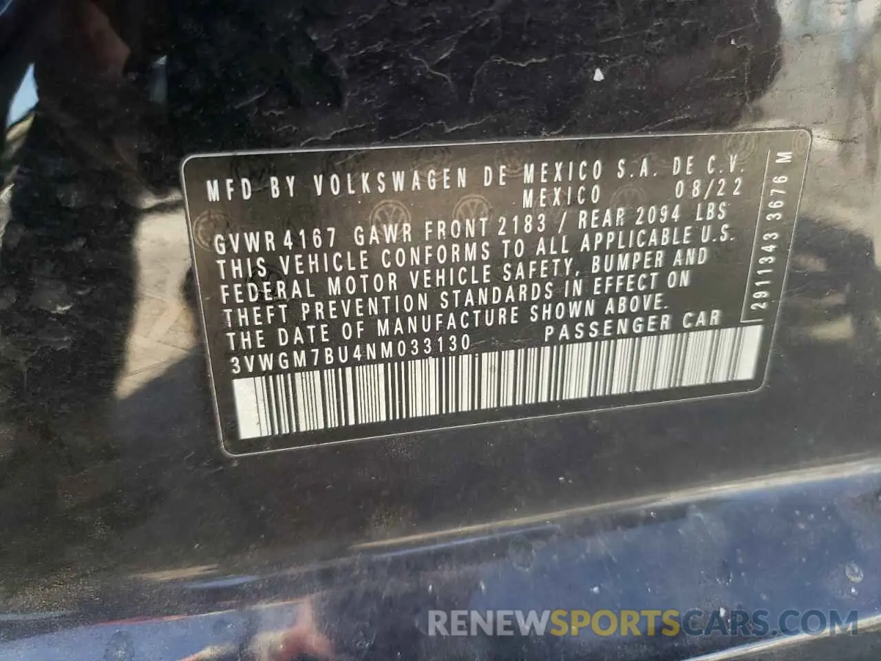 13 Photograph of a damaged car 3VWGM7BU4NM033130 VOLKSWAGEN JETTA 2022