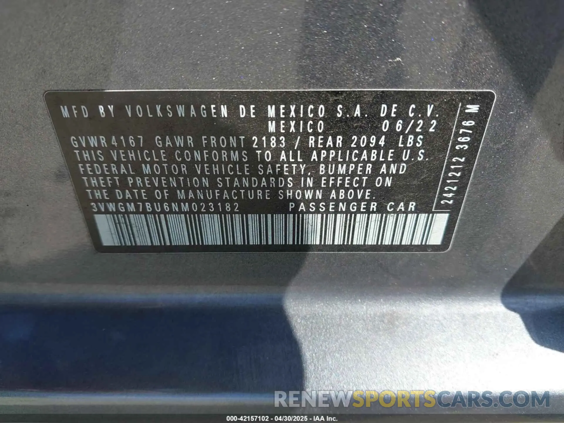 9 Photograph of a damaged car 3VWGM7BU6NM023182 VOLKSWAGEN JETTA 2022