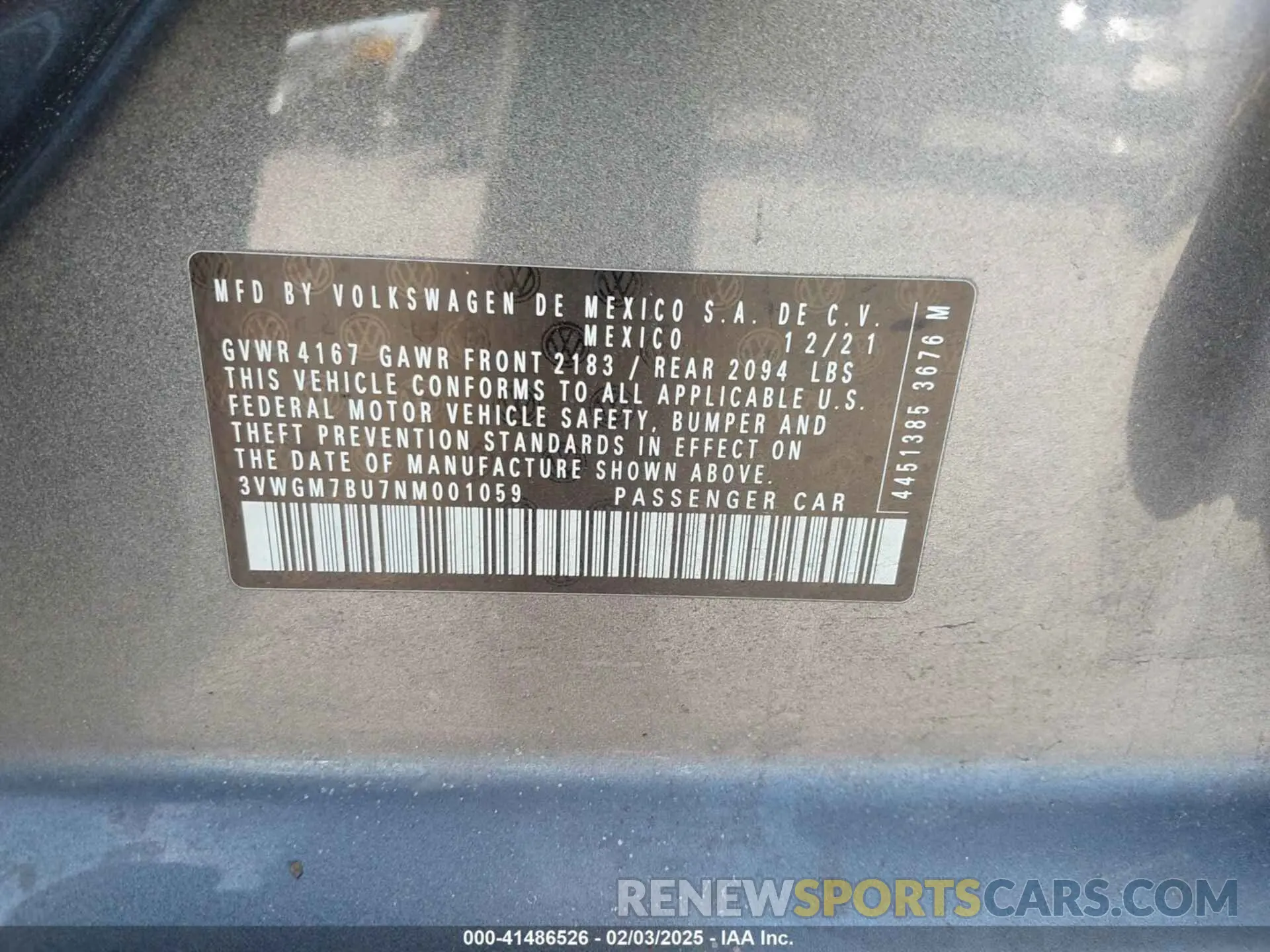 9 Photograph of a damaged car 3VWGM7BU7NM001059 VOLKSWAGEN JETTA 2022