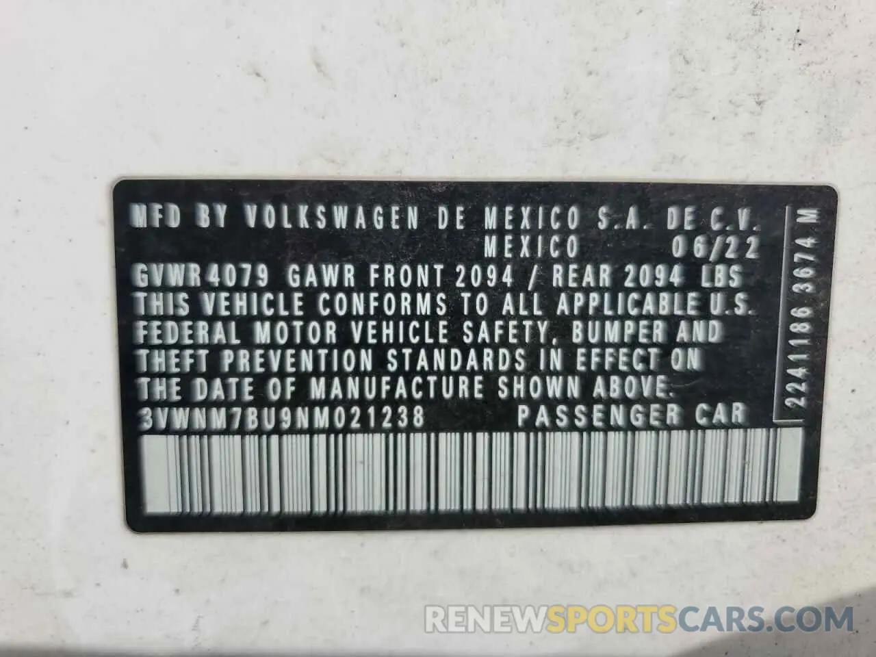 12 Photograph of a damaged car 3VWNM7BU9NM021238 VOLKSWAGEN JETTA 2022