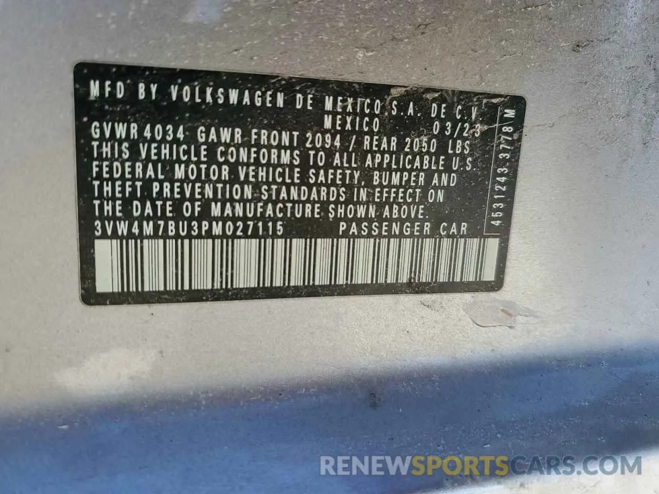 14 Photograph of a damaged car 3VW4M7BU3PM027115 VOLKSWAGEN JETTA 2023