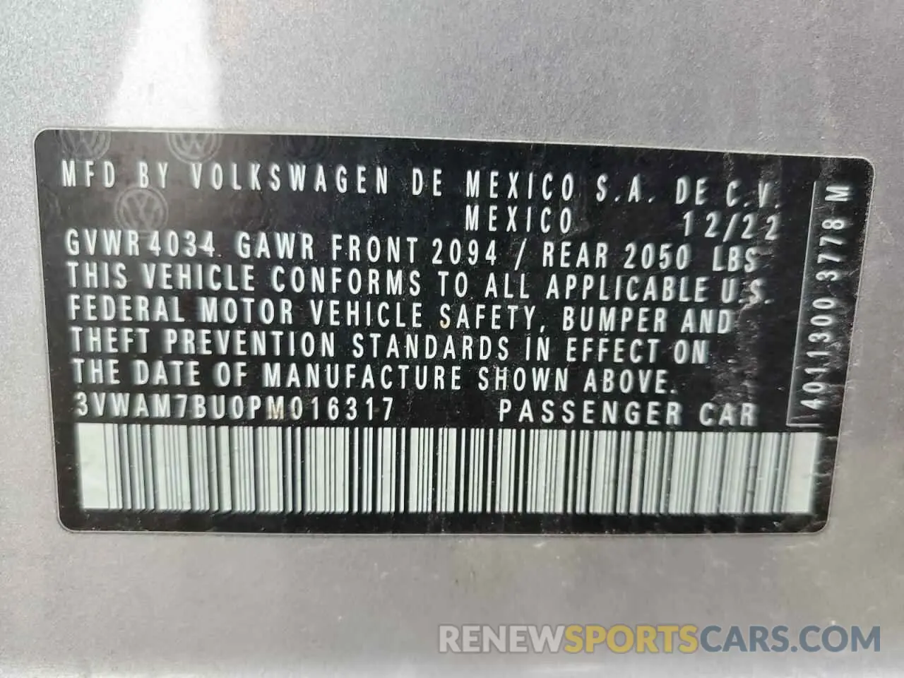 12 Photograph of a damaged car 3VWAM7BU0PM016317 VOLKSWAGEN JETTA 2023