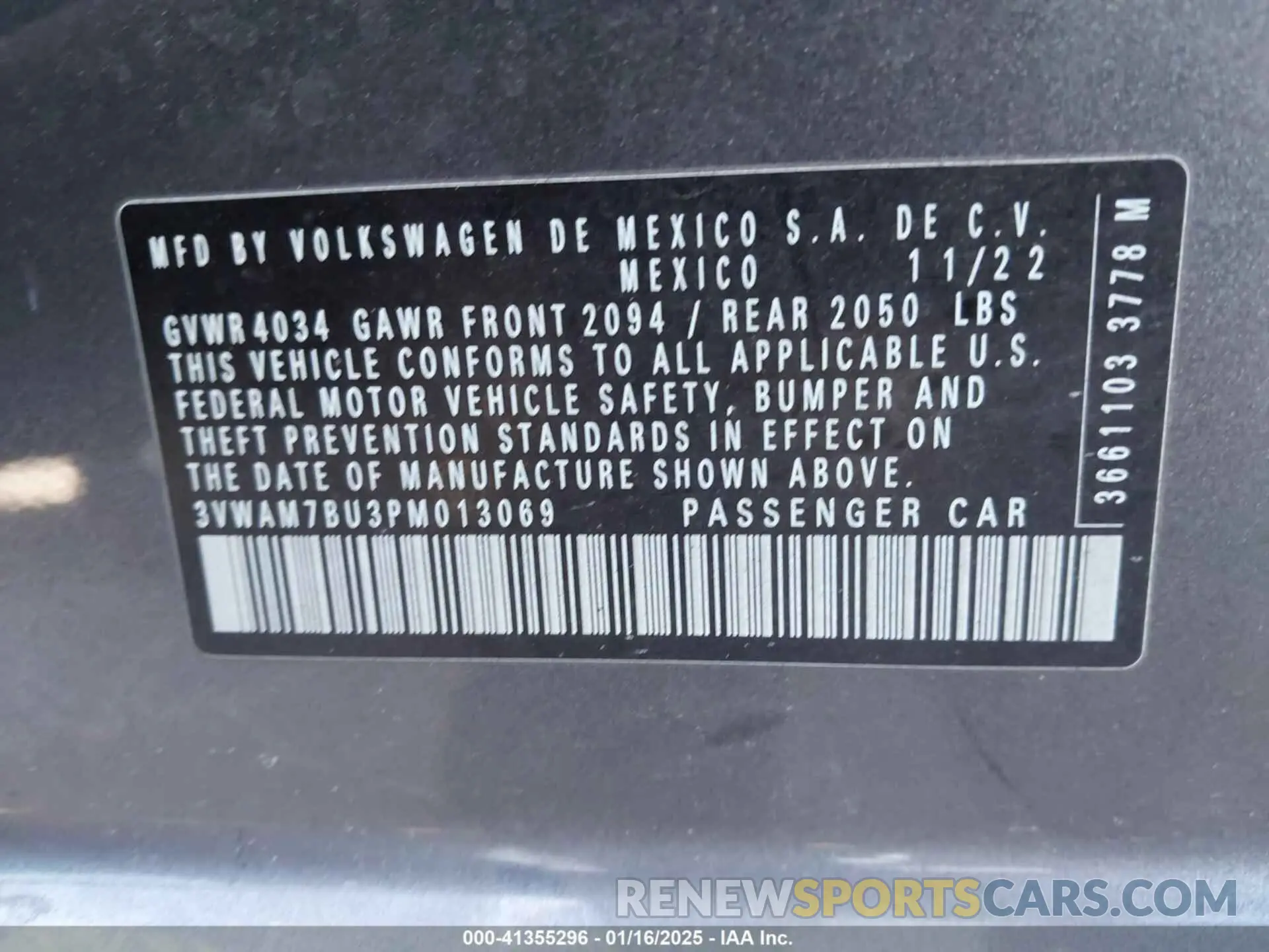 9 Photograph of a damaged car 3VWAM7BU3PM013069 VOLKSWAGEN JETTA 2023