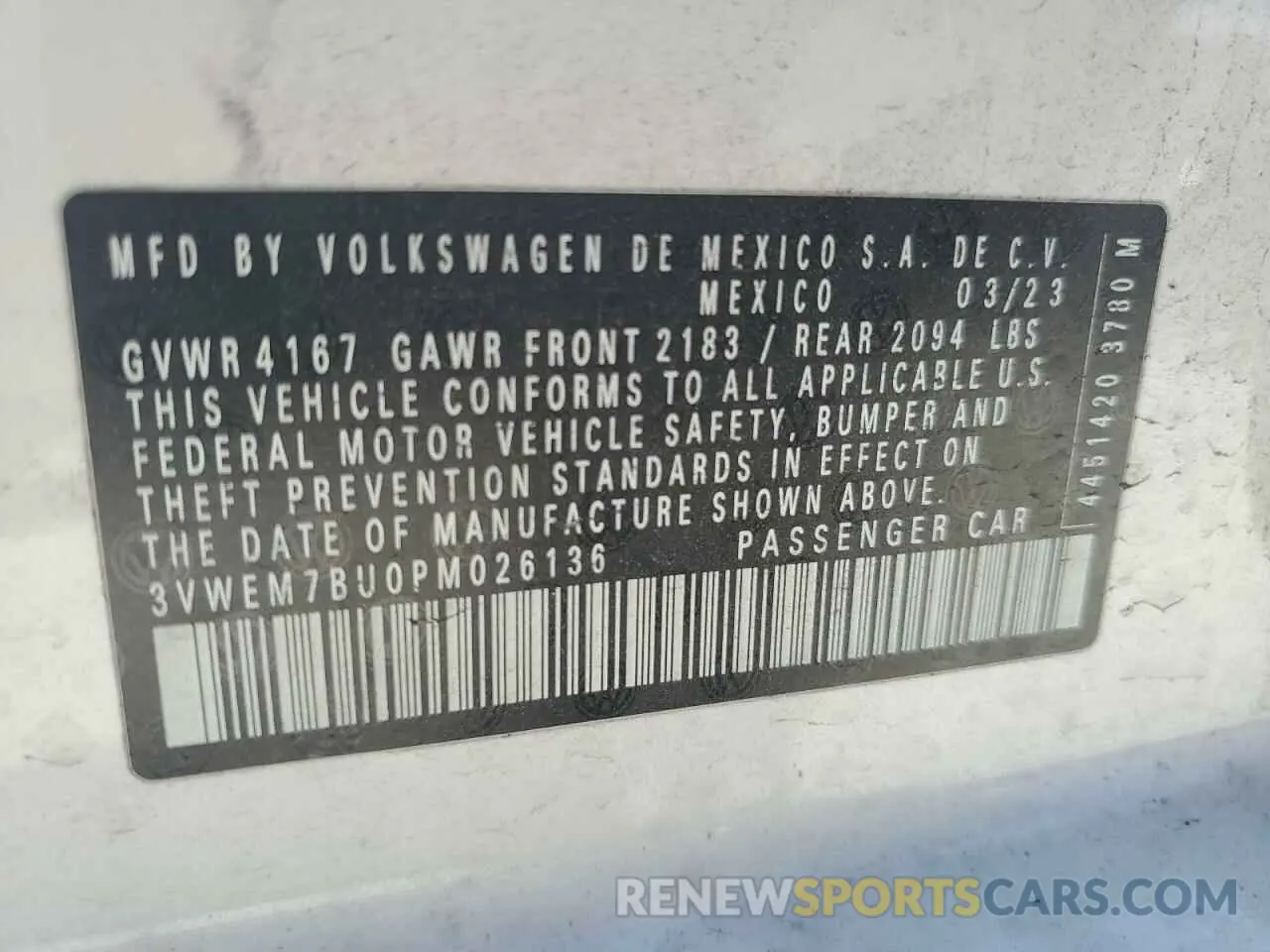 13 Photograph of a damaged car 3VWEM7BU0PM026136 VOLKSWAGEN JETTA 2023