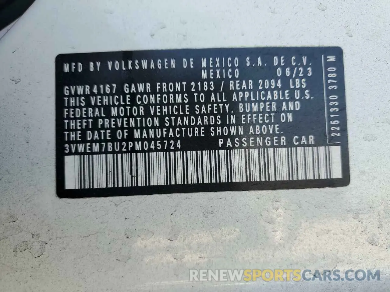 13 Photograph of a damaged car 3VWEM7BU2PM045724 VOLKSWAGEN JETTA 2023