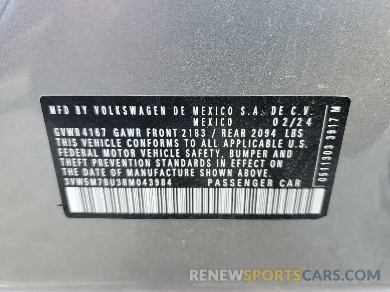 13 Photograph of a damaged car 3VW5M7BU3RM043984 VOLKSWAGEN JETTA 2024