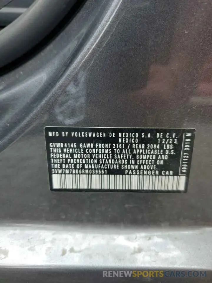 12 Photograph of a damaged car 3VW7M7BU6RM039551 VOLKSWAGEN JETTA 2024