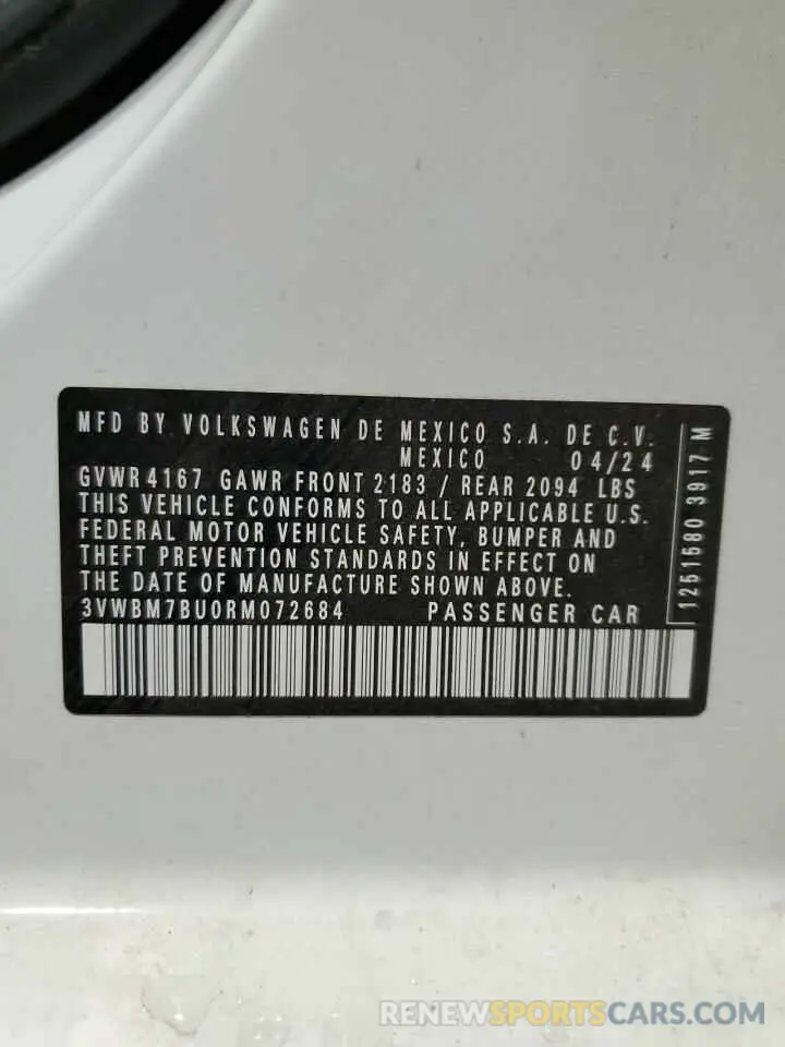 13 Photograph of a damaged car 3VWBM7BU0RM072684 VOLKSWAGEN JETTA 2024