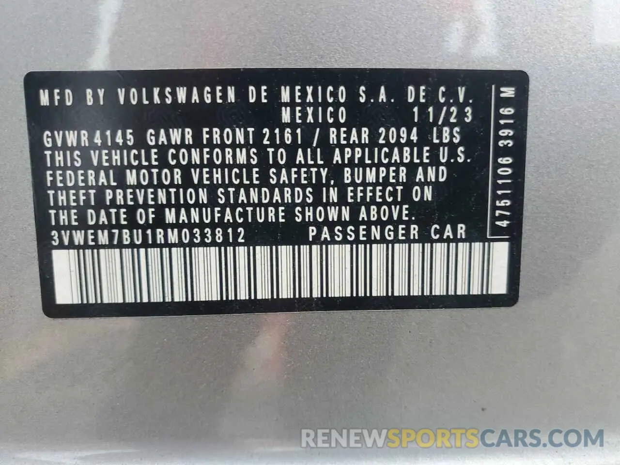 12 Photograph of a damaged car 3VWEM7BU1RM033812 VOLKSWAGEN JETTA 2024