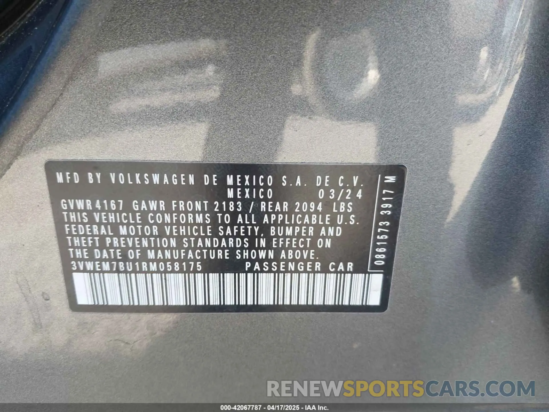 9 Photograph of a damaged car 3VWEM7BU1RM058175 VOLKSWAGEN JETTA 2024
