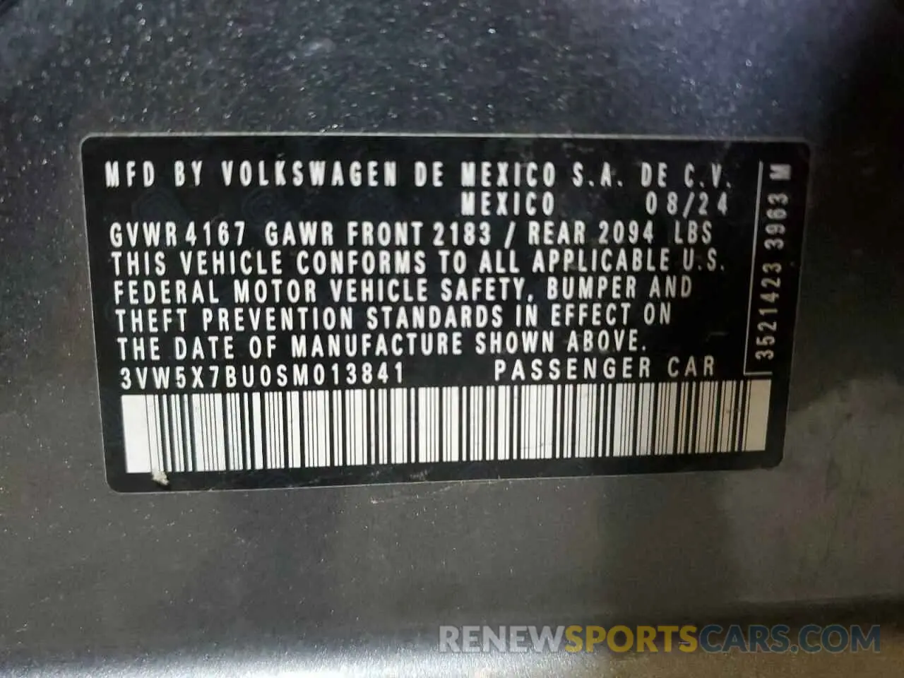 13 Photograph of a damaged car 3VW5X7BU0SM013841 VOLKSWAGEN JETTA 2025