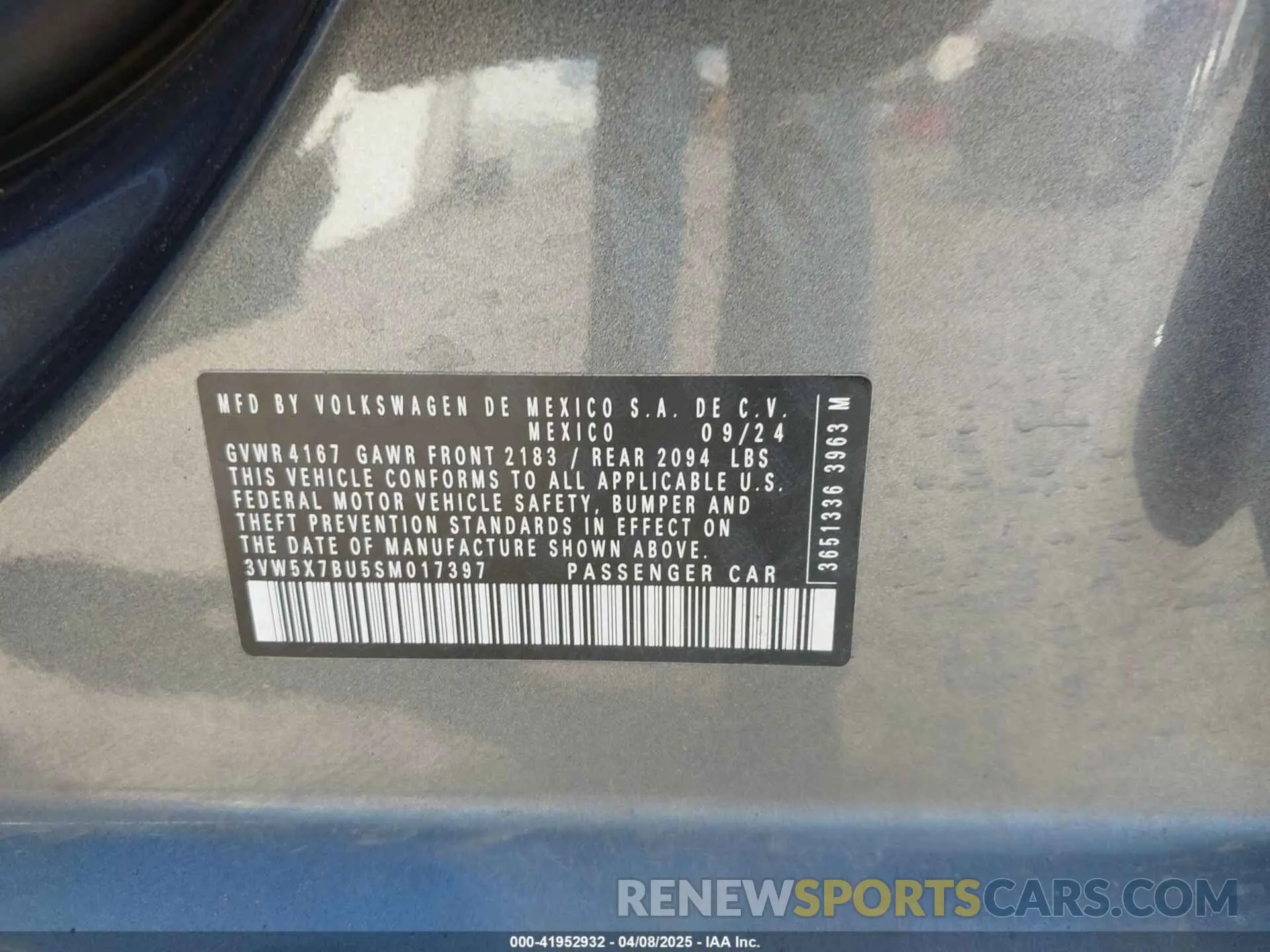 9 Photograph of a damaged car 3VW5X7BU5SM017397 VOLKSWAGEN JETTA 2025