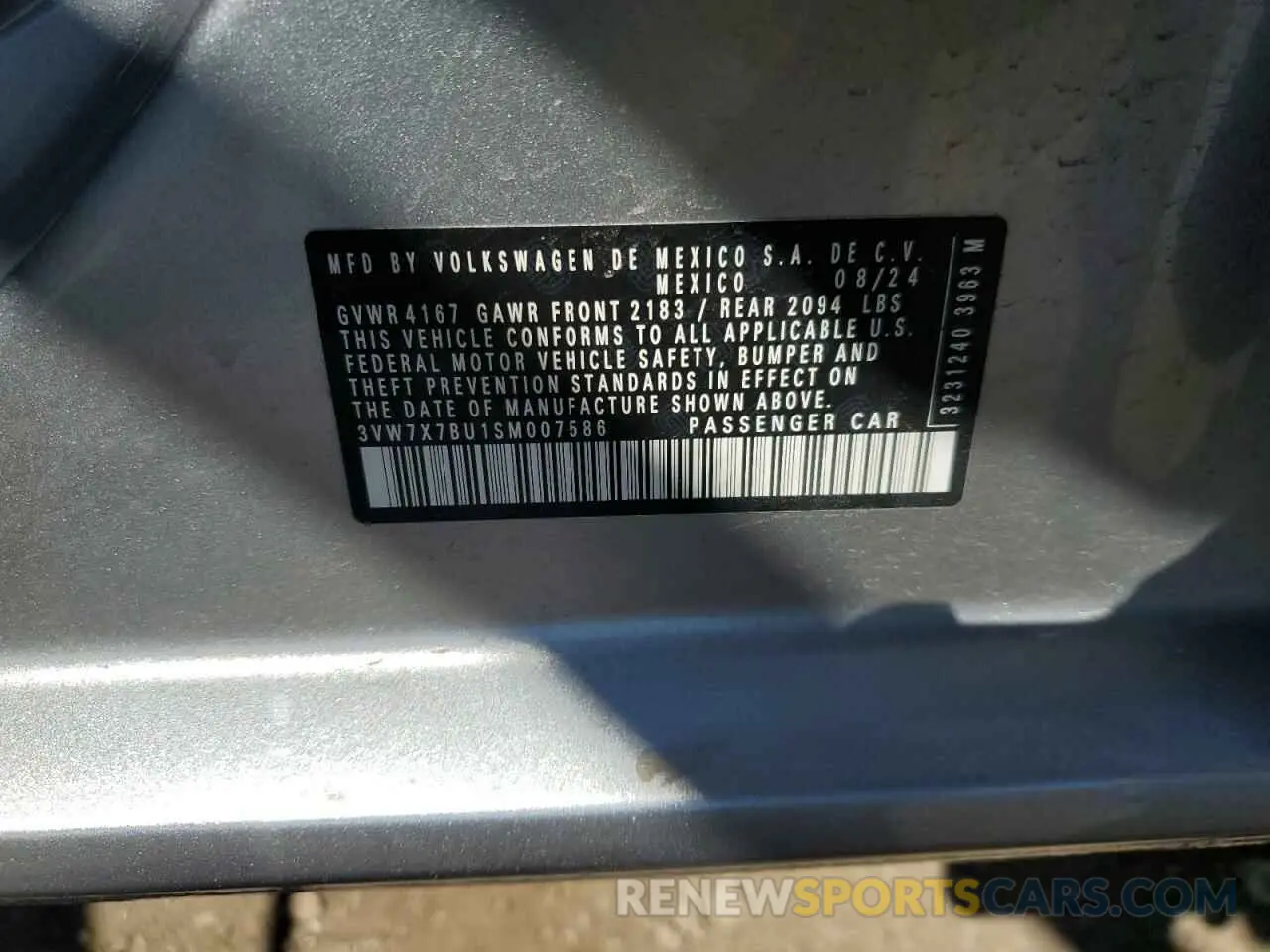 12 Photograph of a damaged car 3VW7X7BU1SM007586 VOLKSWAGEN JETTA 2025