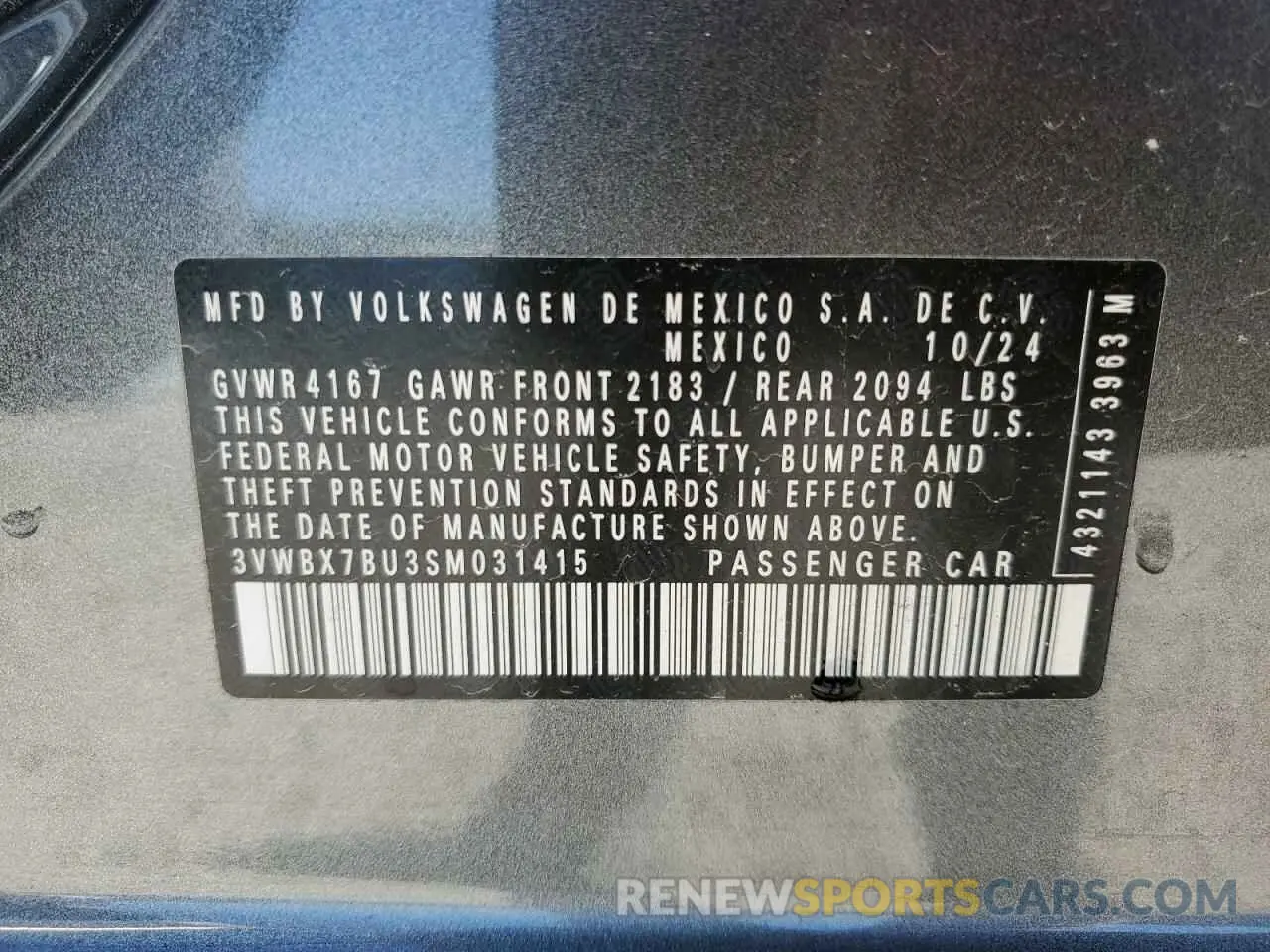 12 Photograph of a damaged car 3VWBX7BU3SM031415 VOLKSWAGEN JETTA 2025