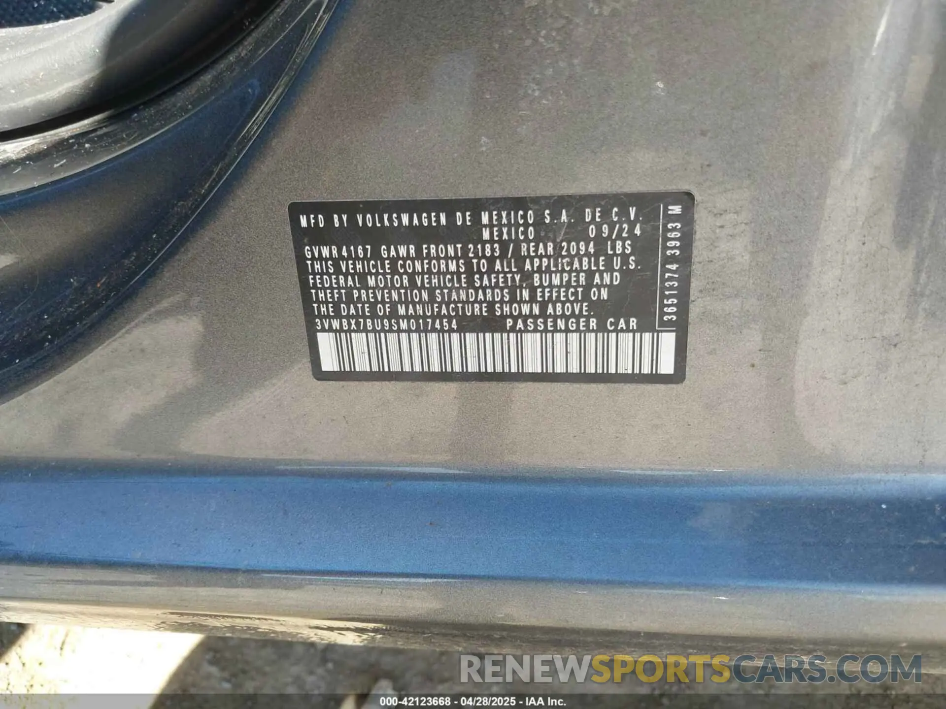 9 Photograph of a damaged car 3VWBX7BU9SM017454 VOLKSWAGEN JETTA 2025
